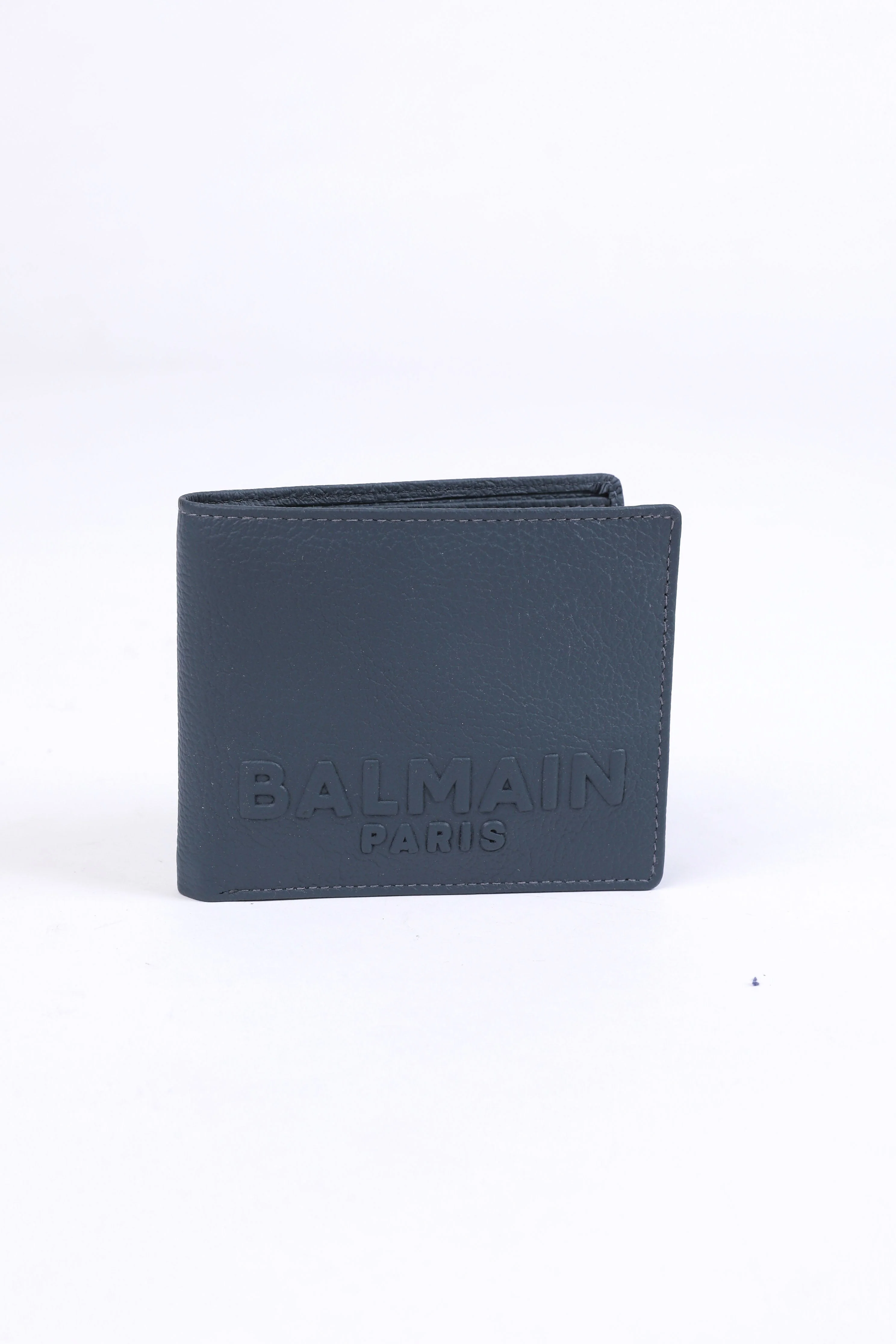 Balmain Embossed Leather Wallet – Navy Blue