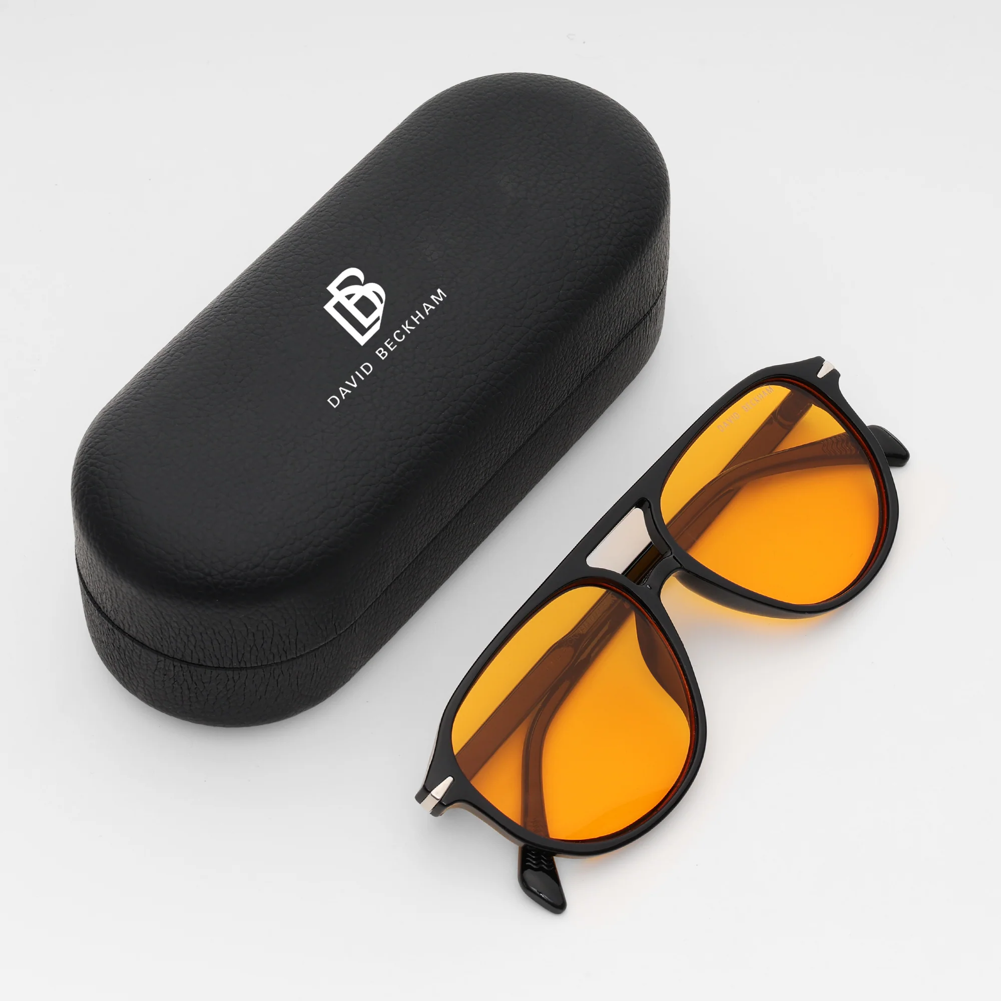 Beckham Black Aviator Sunglasses with Amber Tint - Image 2