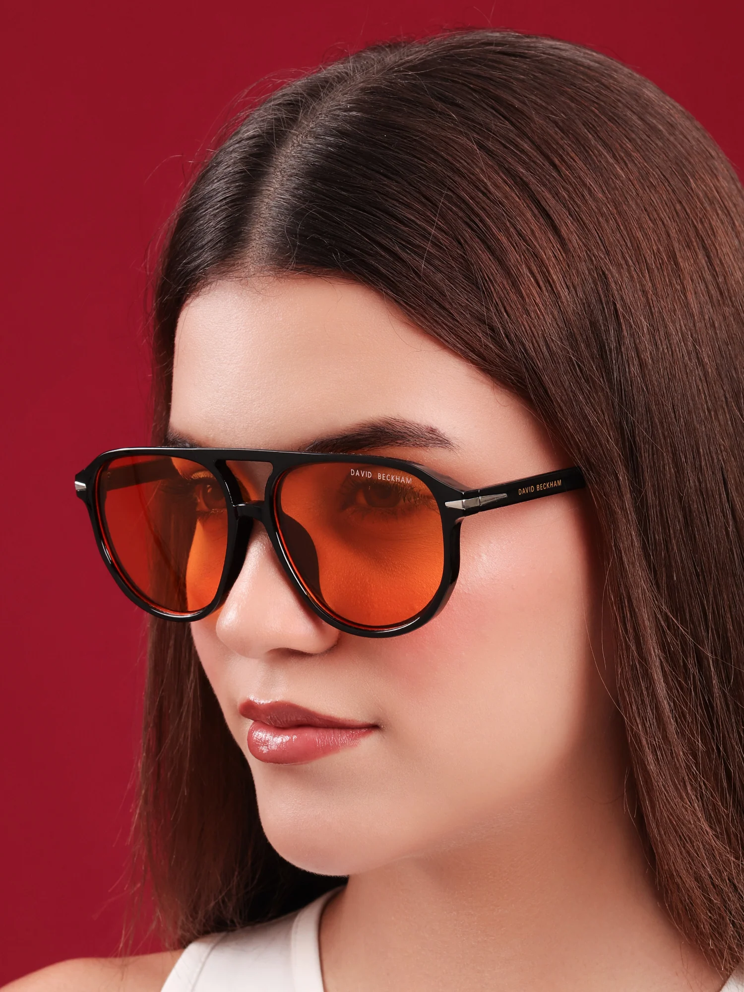 Beckham Black Aviator Sunglasses with Amber Tint - Image 3