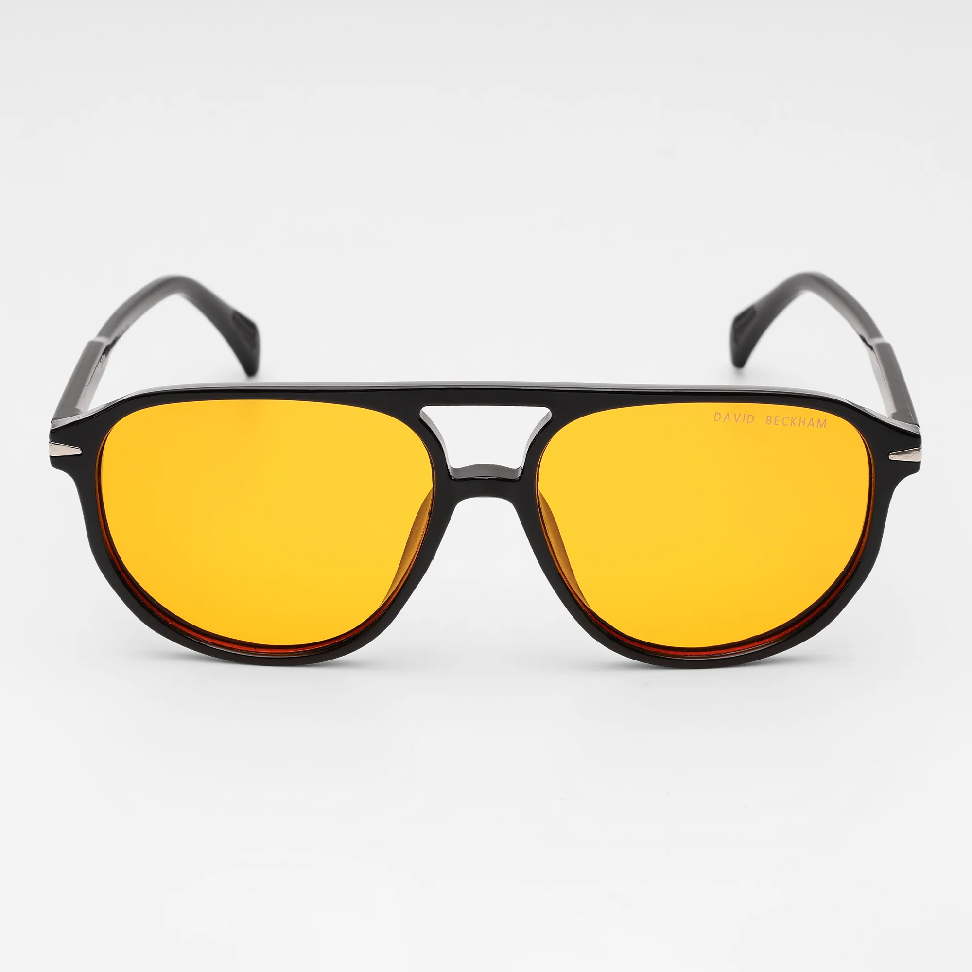 Beckham Black Aviator Sunglasses with Amber Tint - Image 5