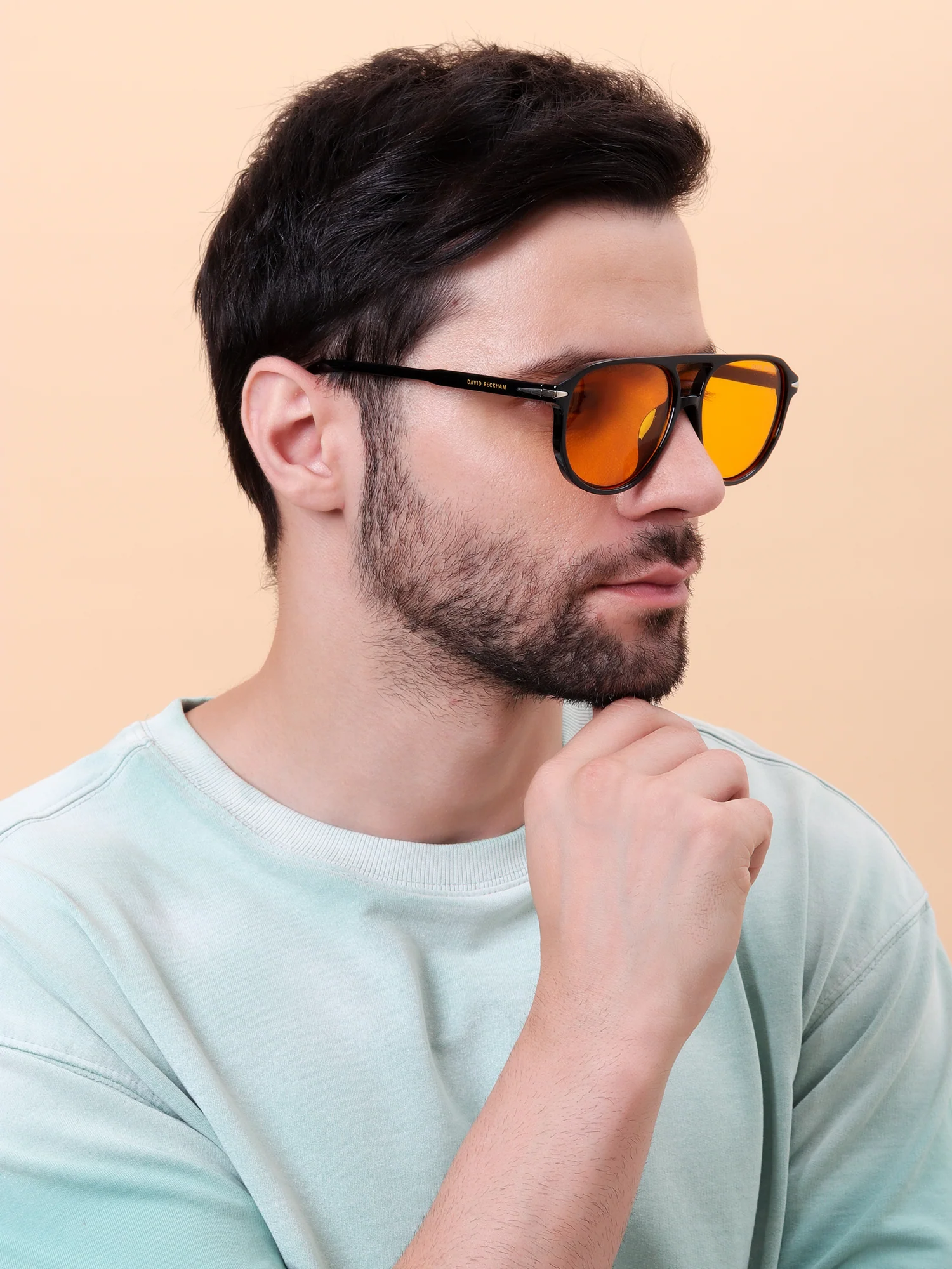 Beckham Black Aviator Sunglasses with Amber Tint - Image 7