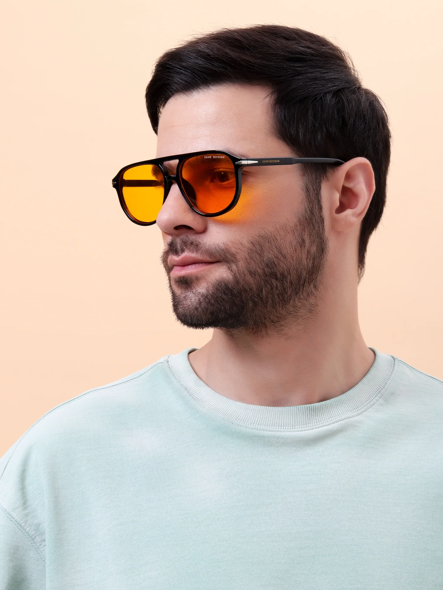 Beckham Black Aviator Sunglasses with Amber Tint - Image 8