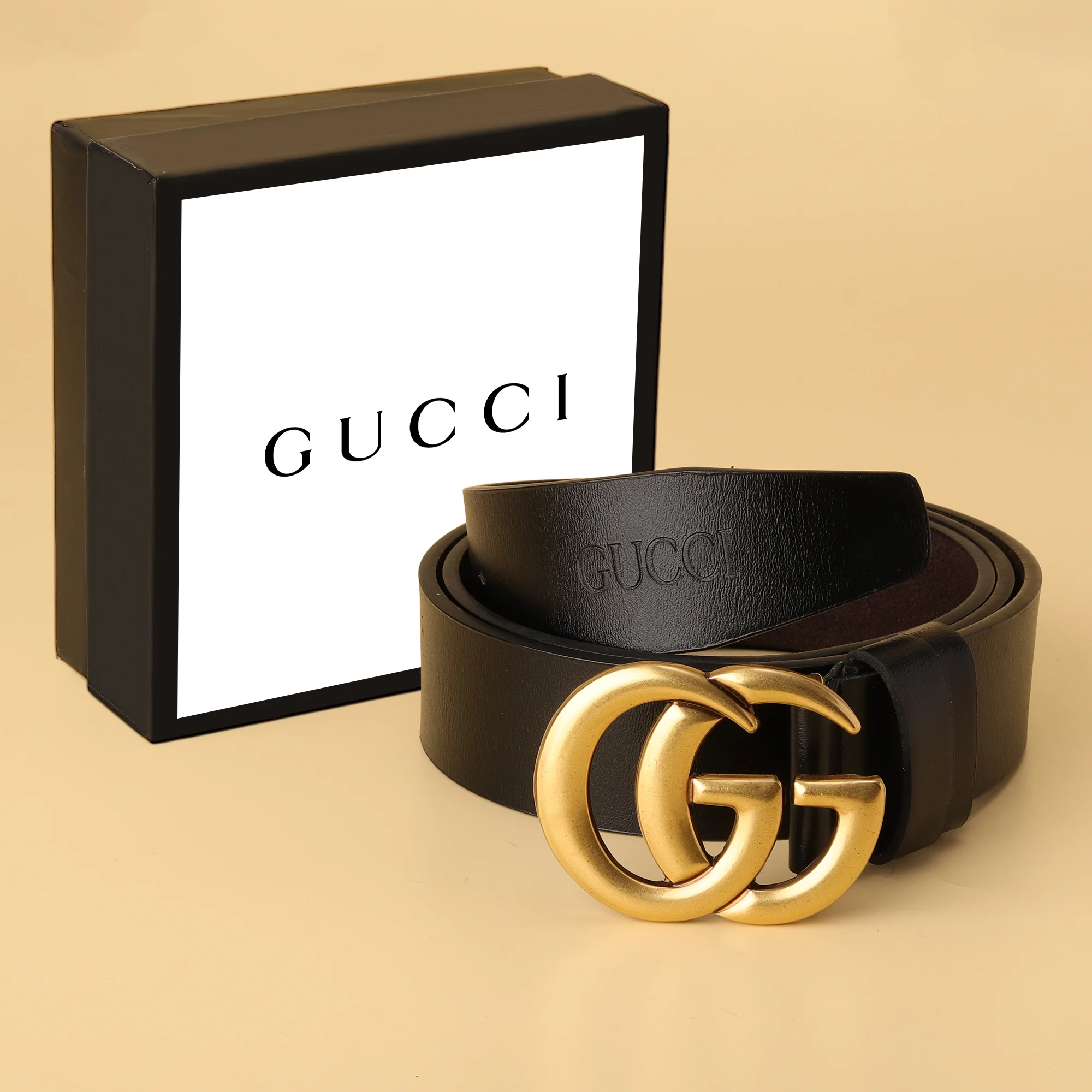 Black Leather Belt with Iconic Double G Buckle - Image 2