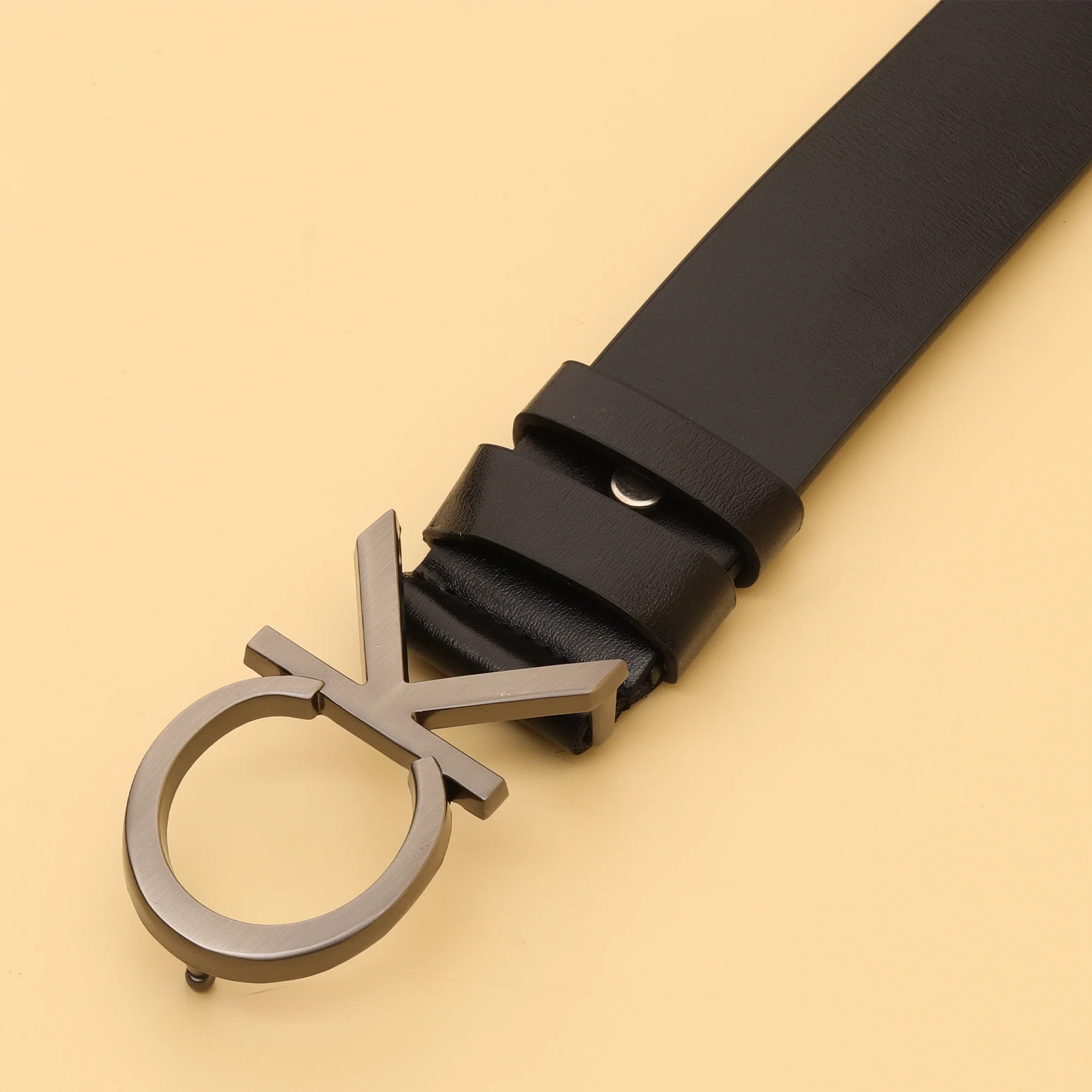 Black Leather CK Buckle Belt - Image 4