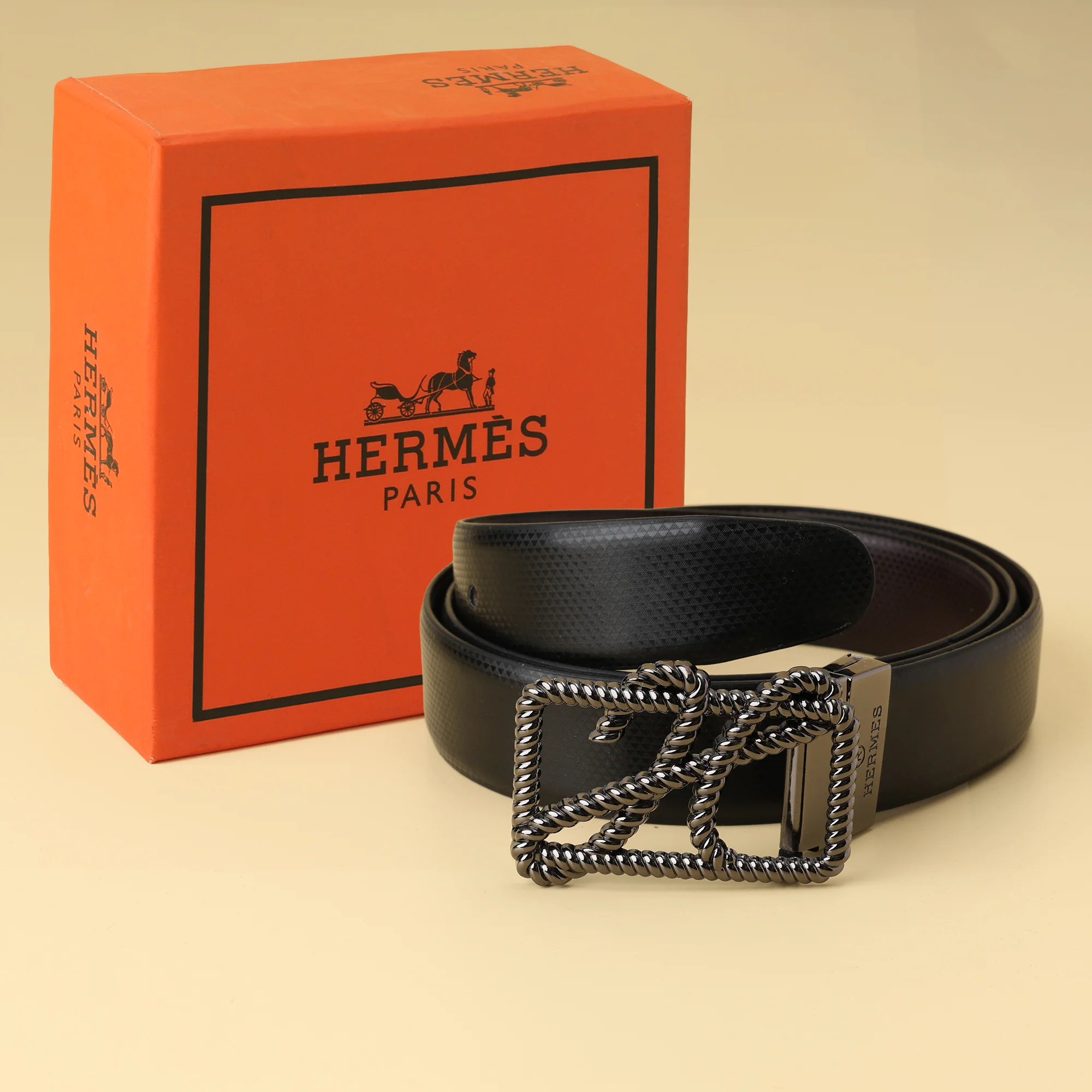 Black Textured Leather Belt - Image 2