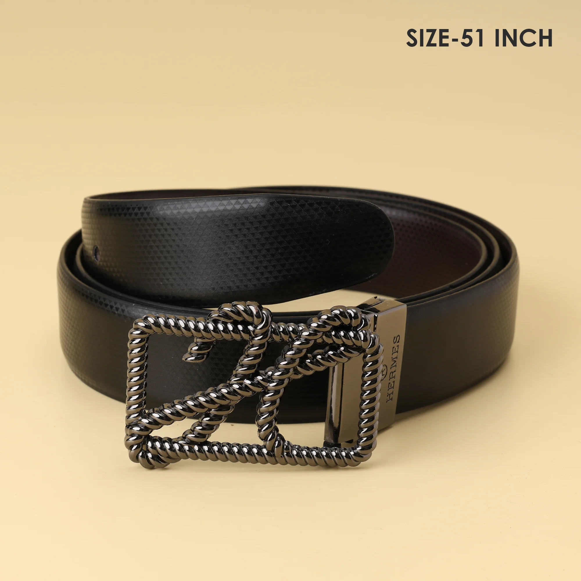 Black Textured Leather Belt - Image 3