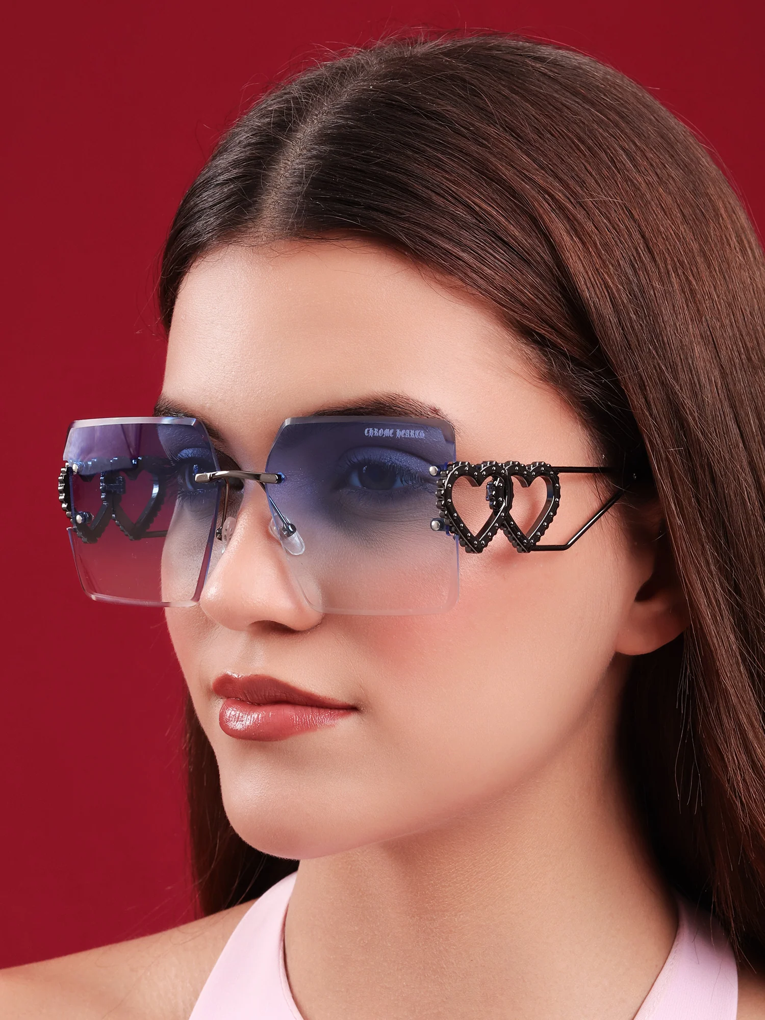 Blue Fade Heart-Temple Sunglasses - Image 3