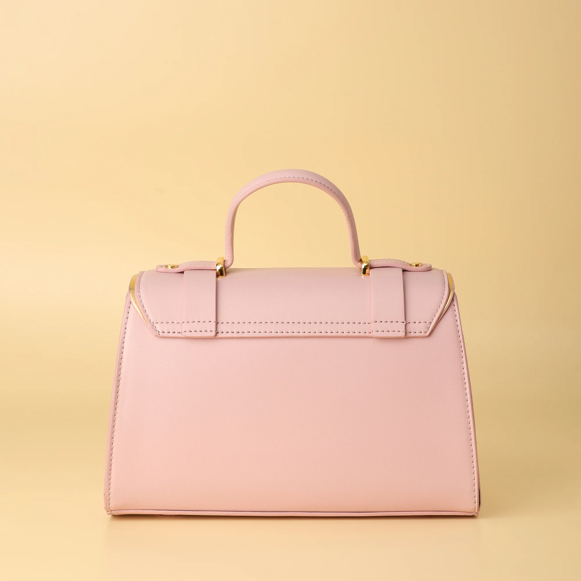 Blush Pink Striped Classic Handbag - Image 4