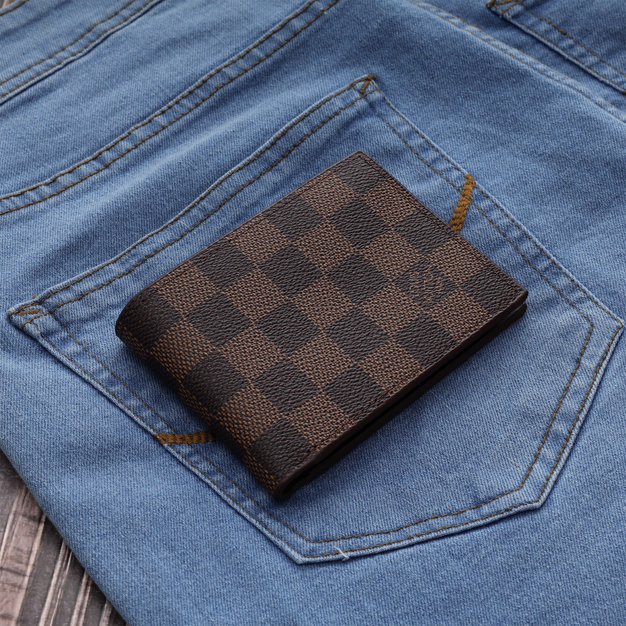 Brown Checkered Premium Wallet - Image 4