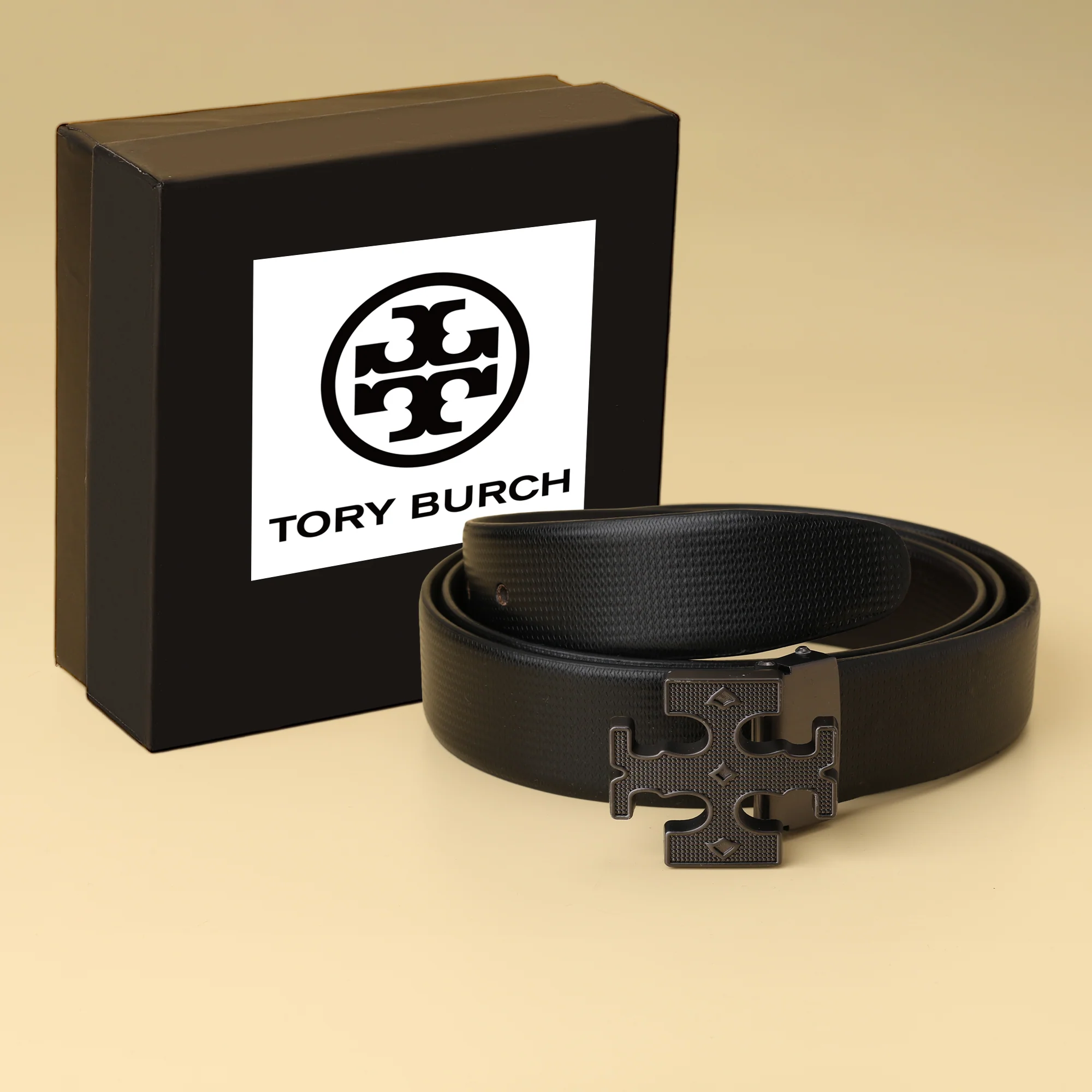 Burch Black Textured Leather Belt