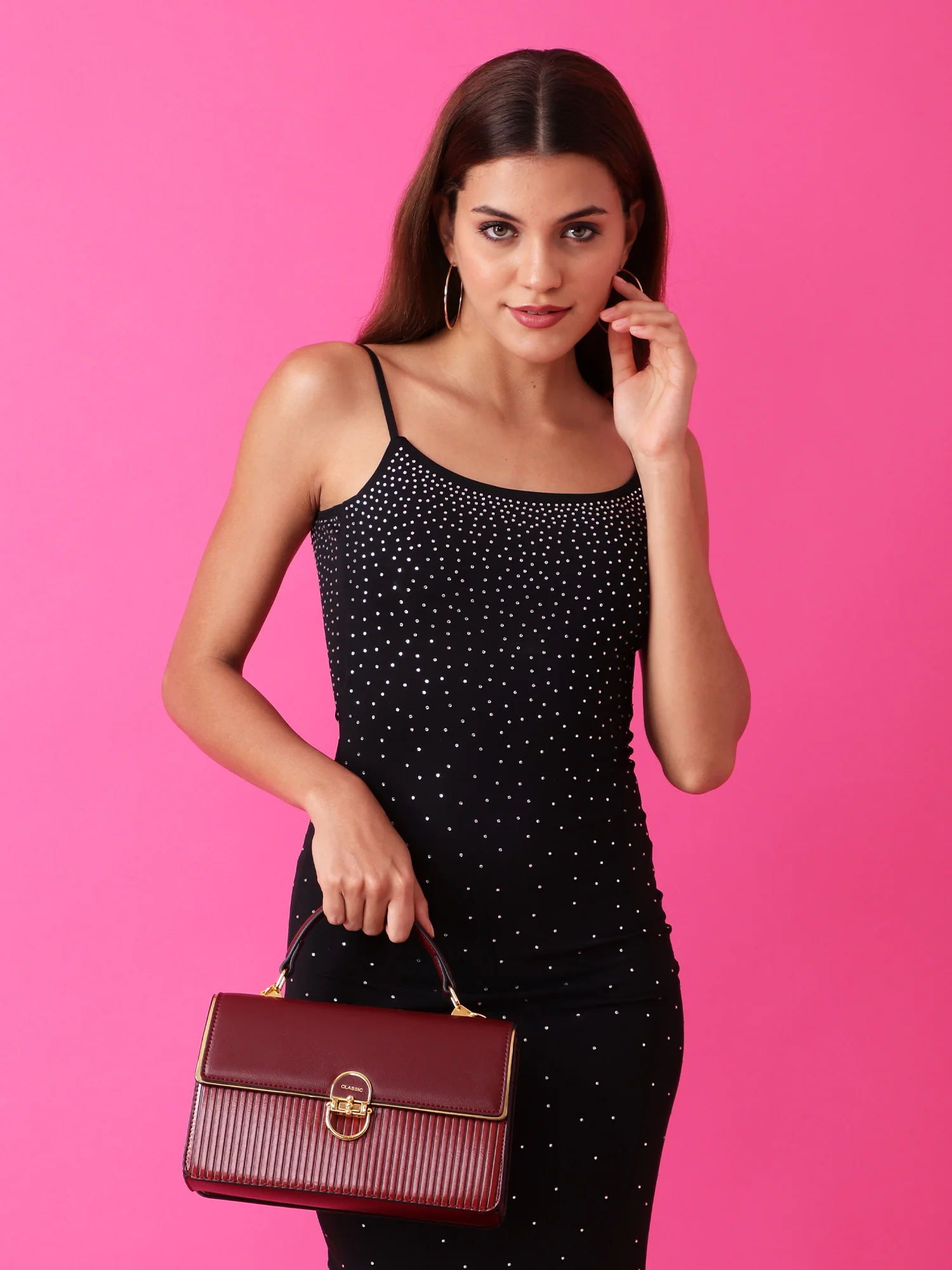 Classic Burgundy Structured Handbag - Image 2