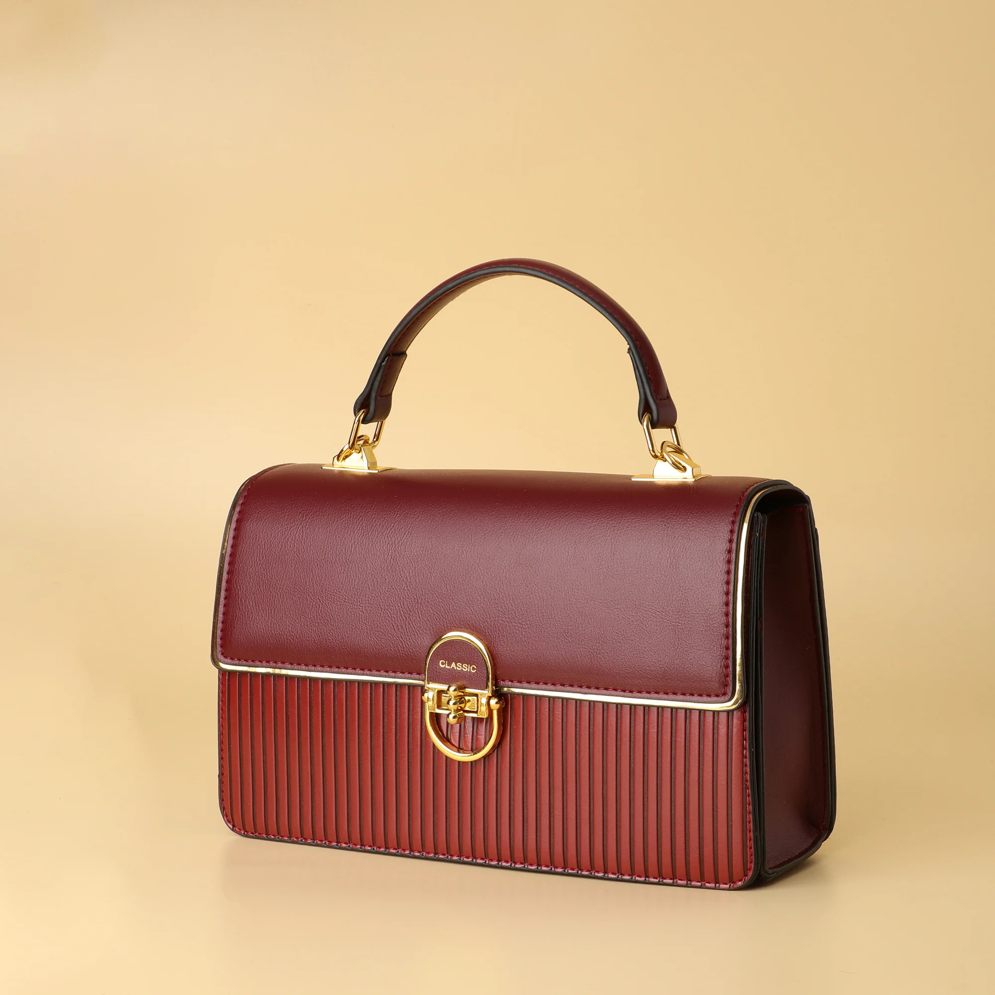 Classic Burgundy Structured Handbag - Image 3