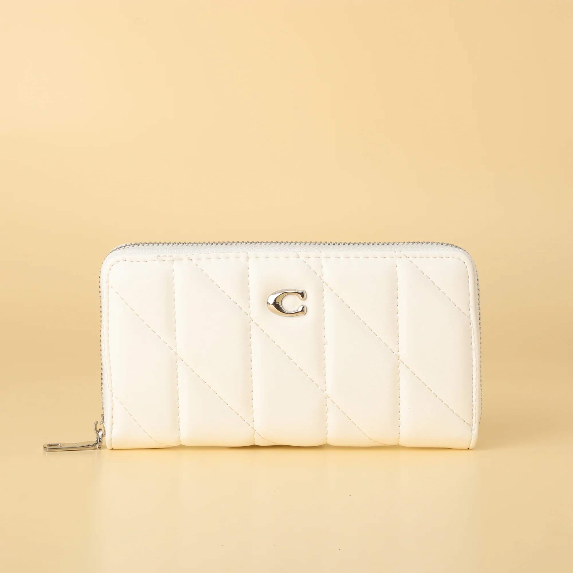 Coach White Quilted Zip-Around Wallet