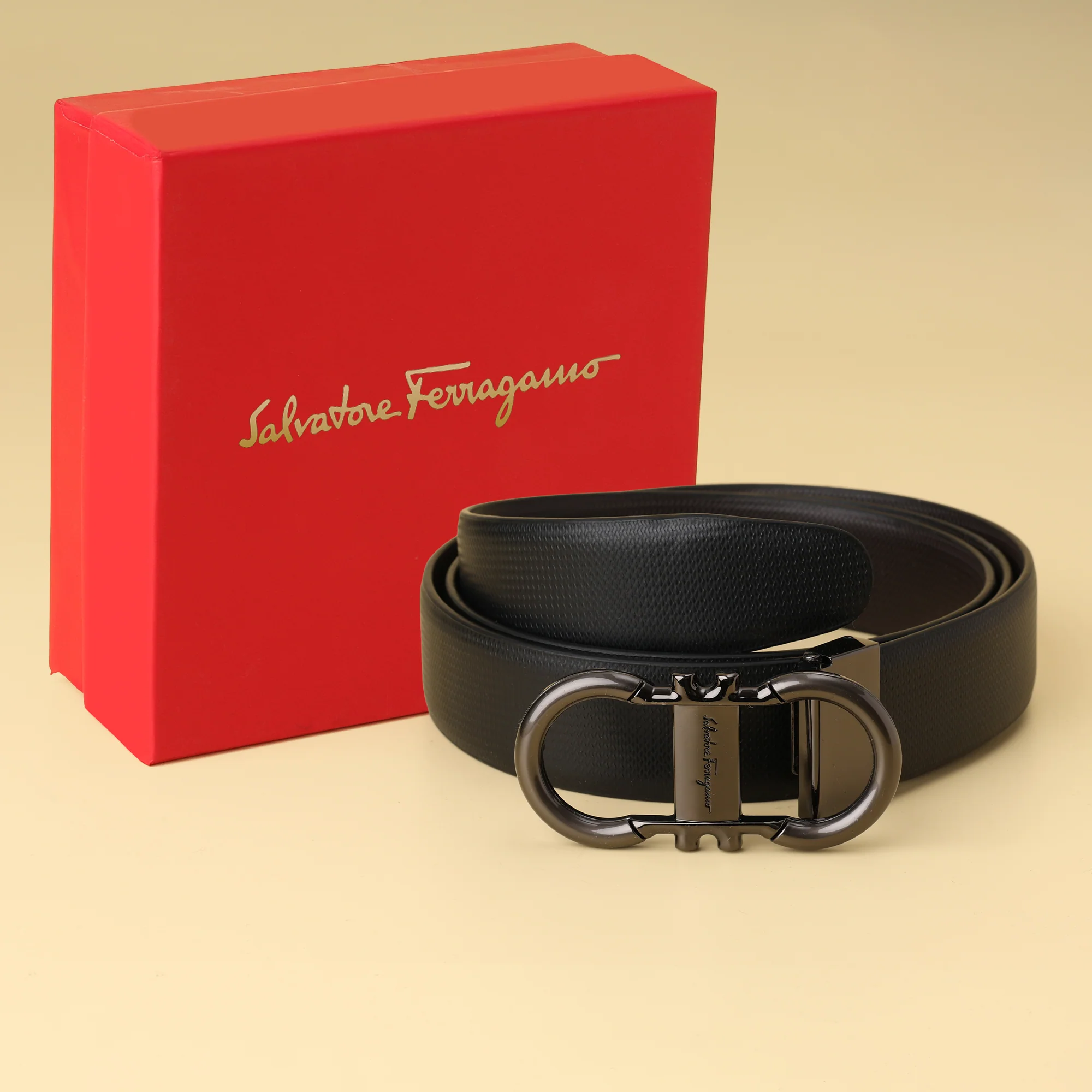 Double Gancini Buckle Leather Belt - Image 2
