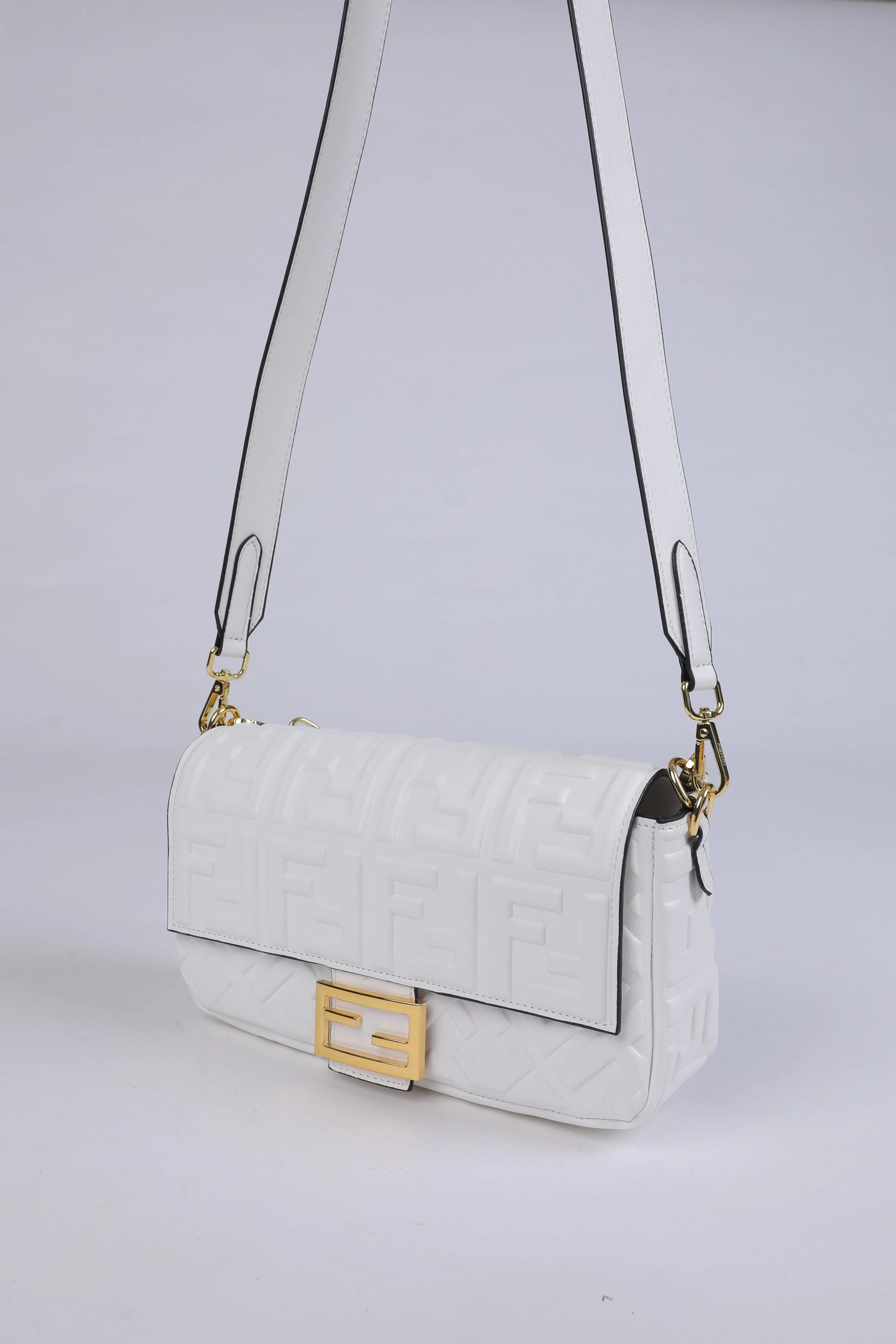 Fendi Baguette in White Embossed Leather