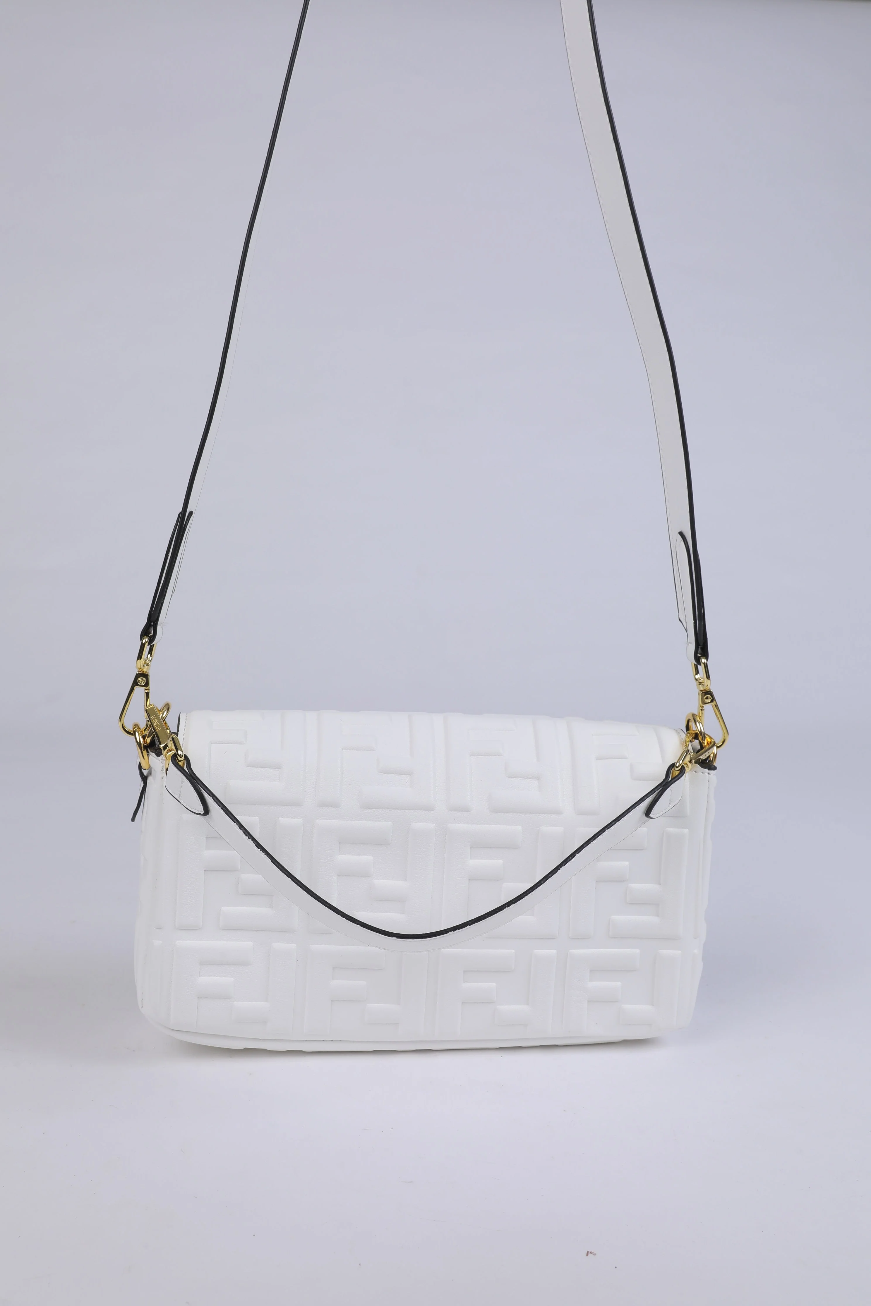 Fendi Baguette in White Embossed Leather - Image 3