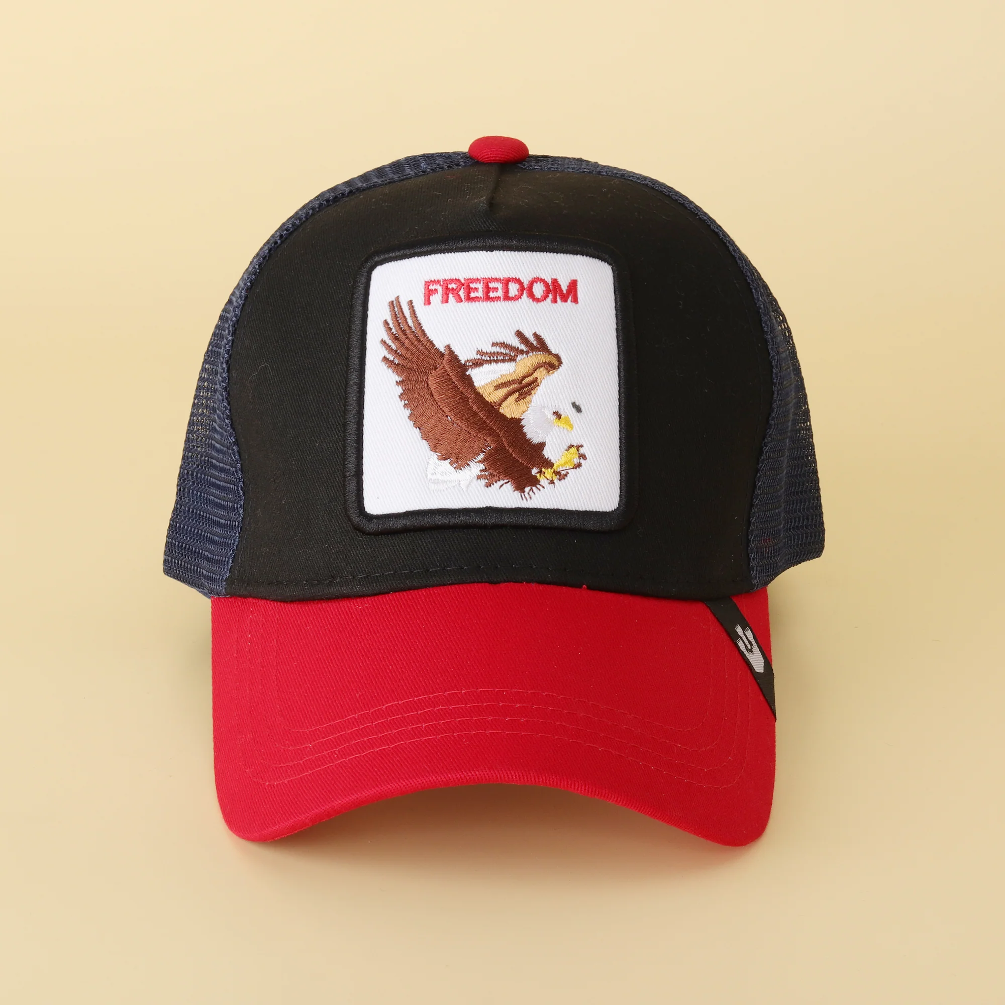 Freedom Eagle Embroidered Trucker Cap – Black & Red Edition