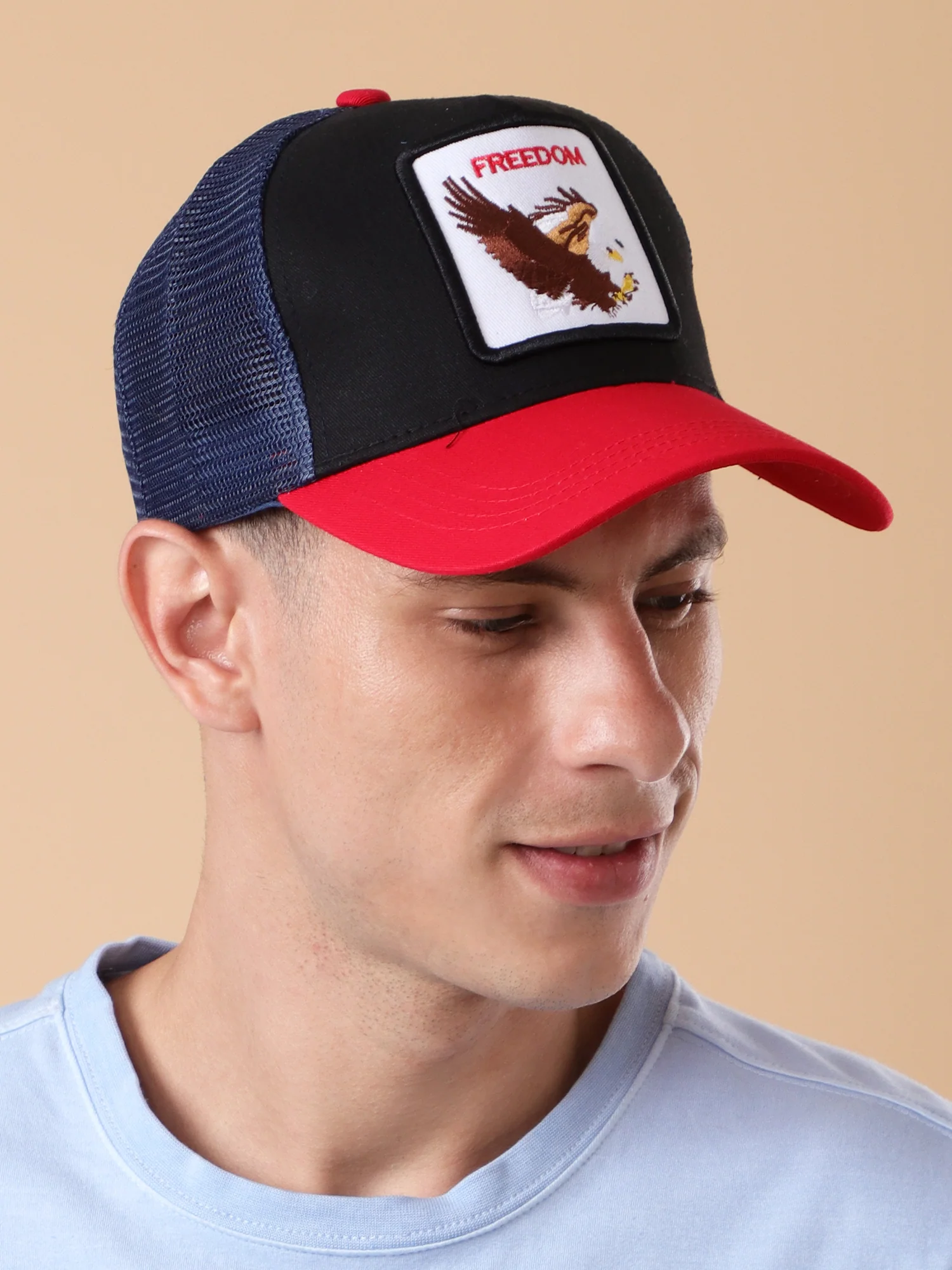 Freedom Eagle Embroidered Trucker Cap – Black & Red Edition - Image 2