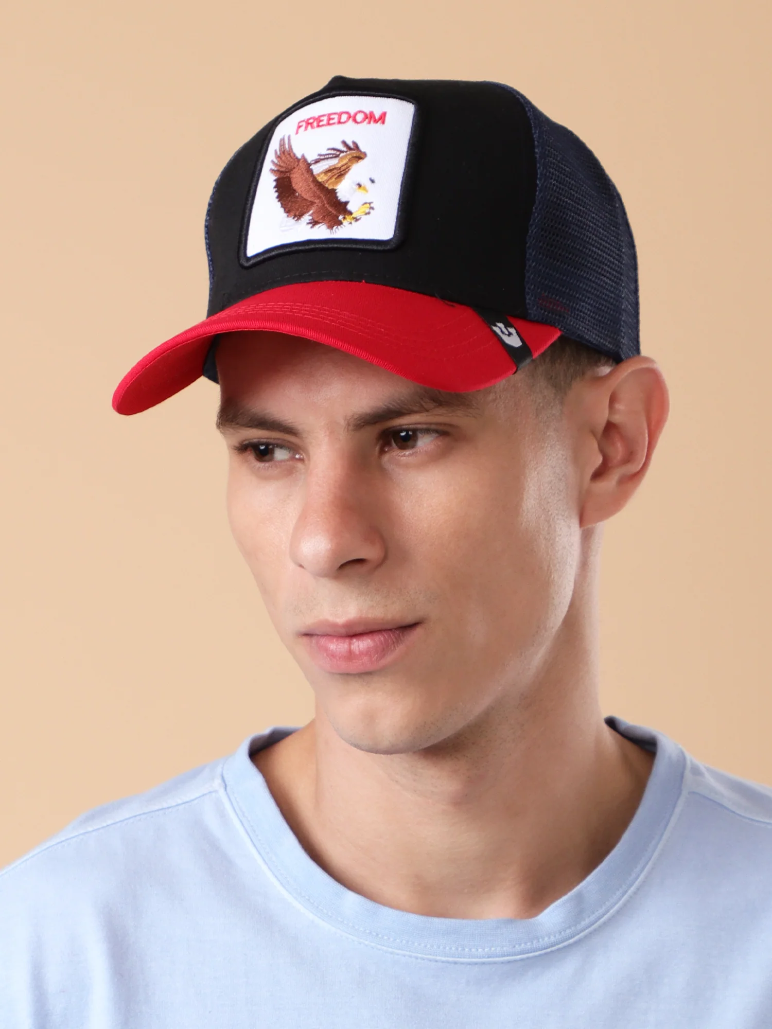 Freedom Eagle Embroidered Trucker Cap – Black & Red Edition - Image 3