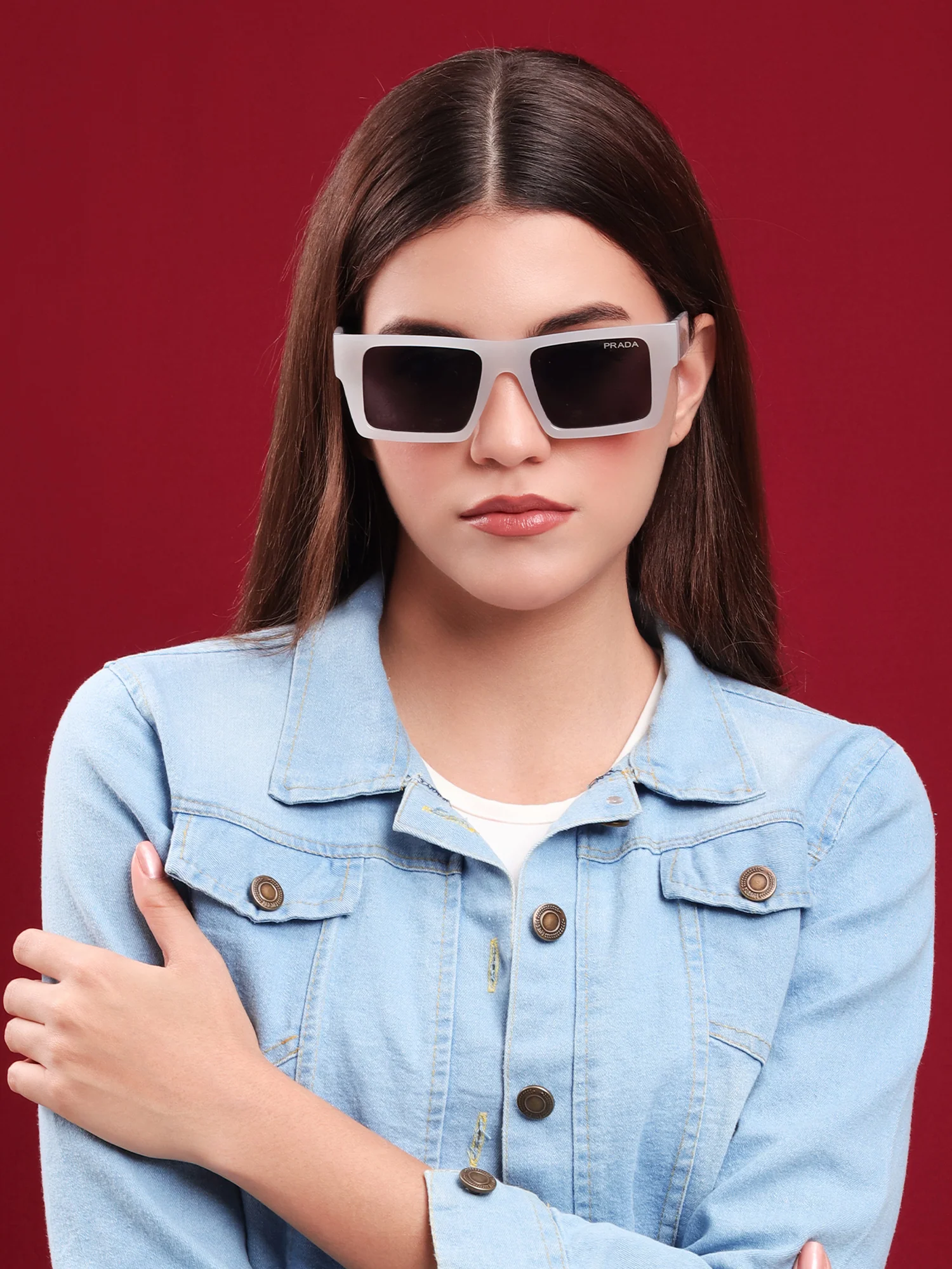 Frosted Ivory Rectangle Sunglasses - Image 3