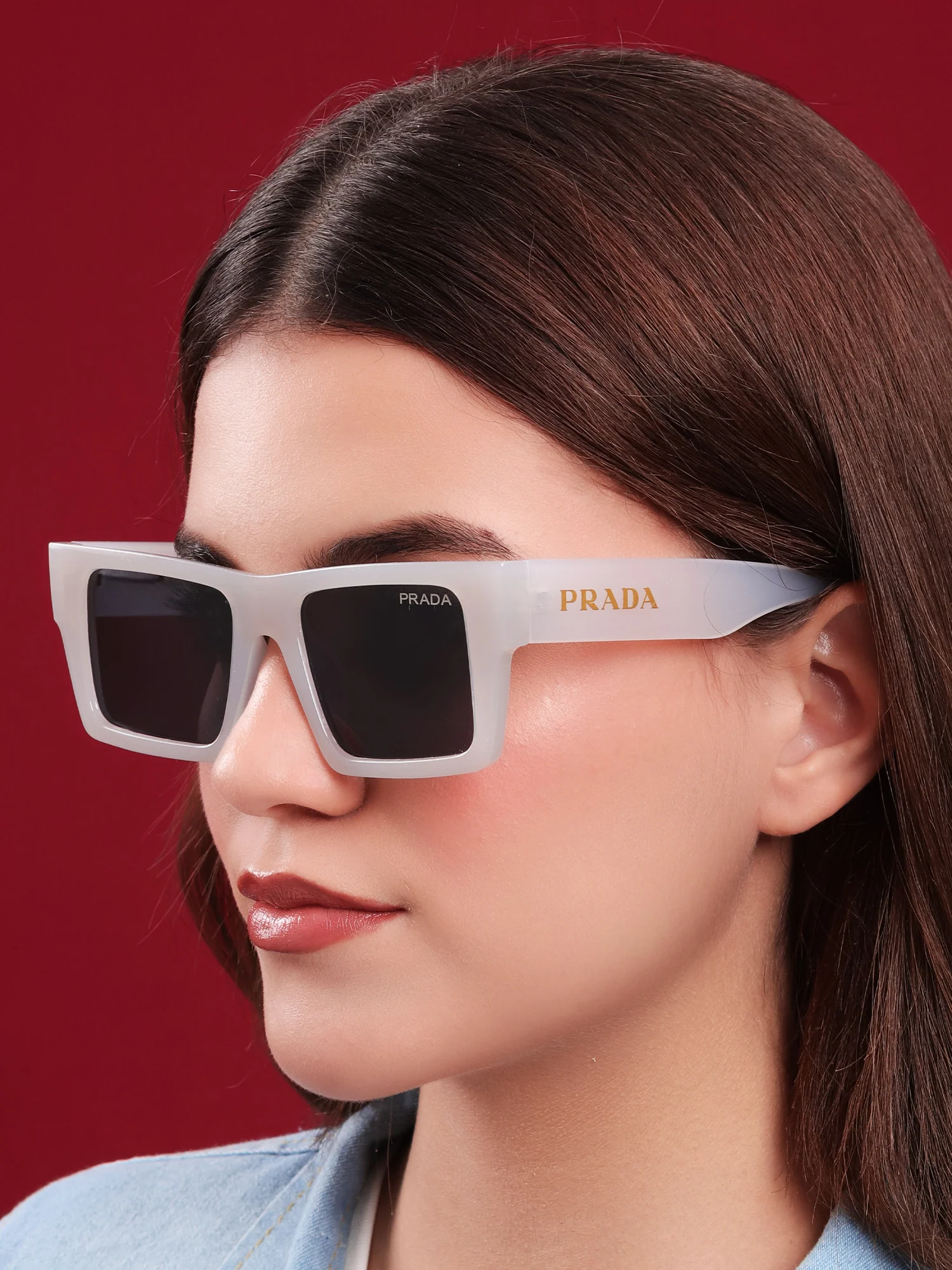 Frosted Ivory Rectangle Sunglasses - Image 4