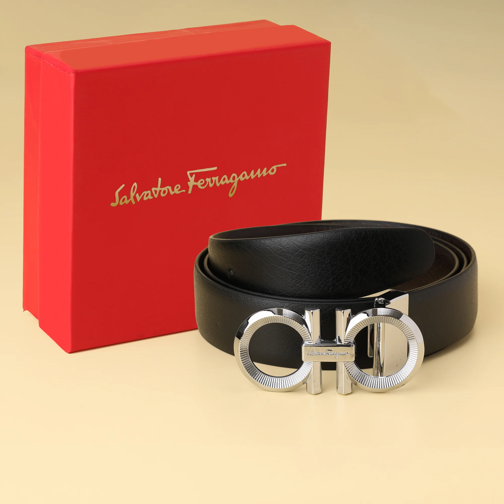 Gancini silver Buckle Leather Belt - Image 2