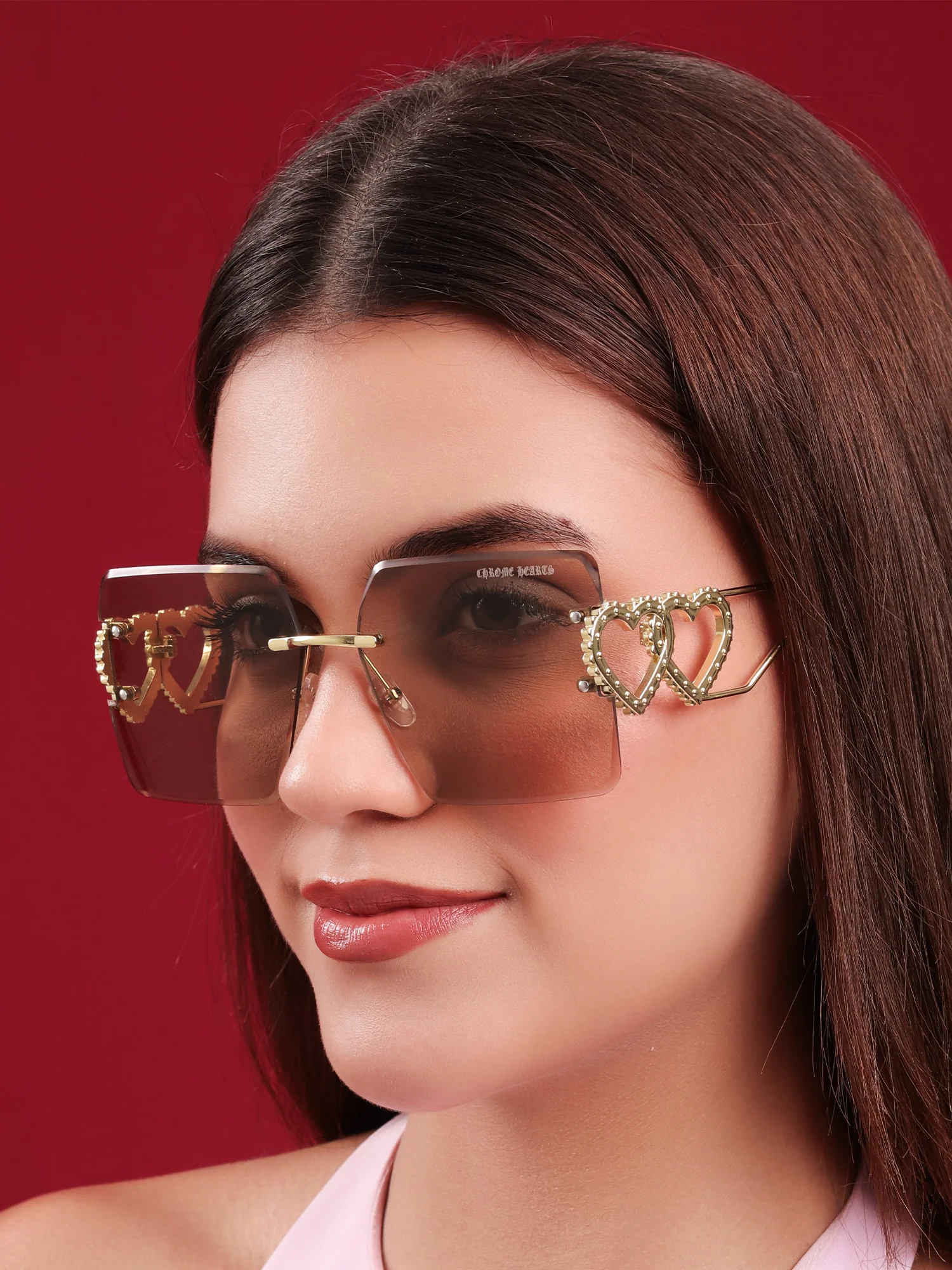 Hearts Gold Luxe Rimless Sunglasses - Image 3