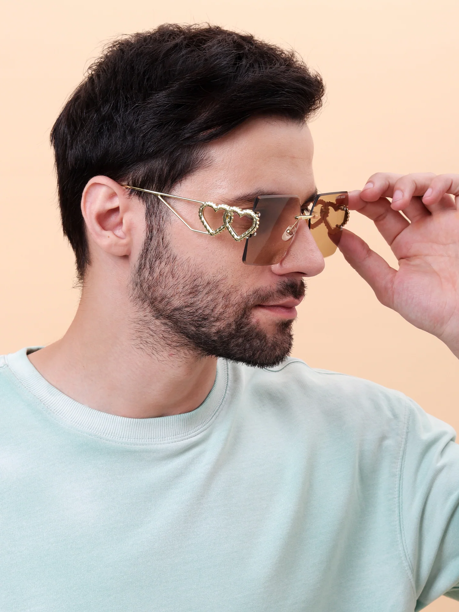 Hearts Gold Luxe Rimless Sunglasses - Image 7