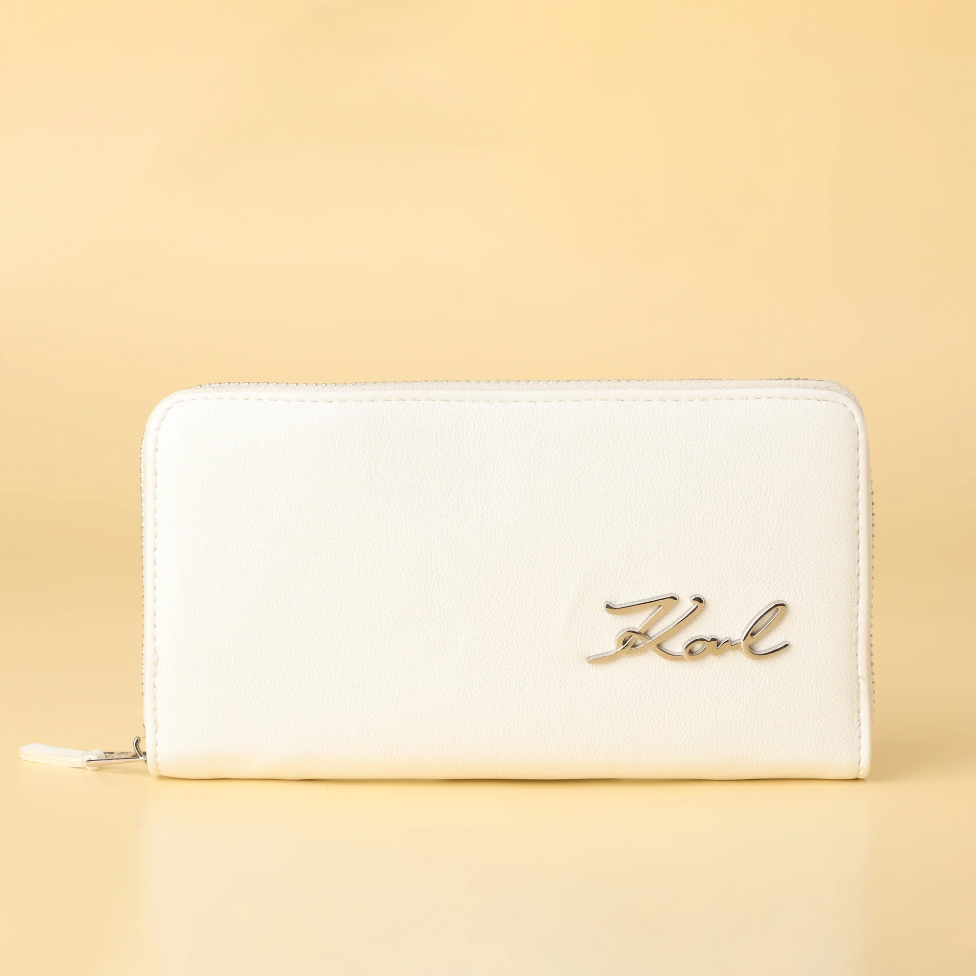 Lagerfeld Paris White Zip-Around Wallet