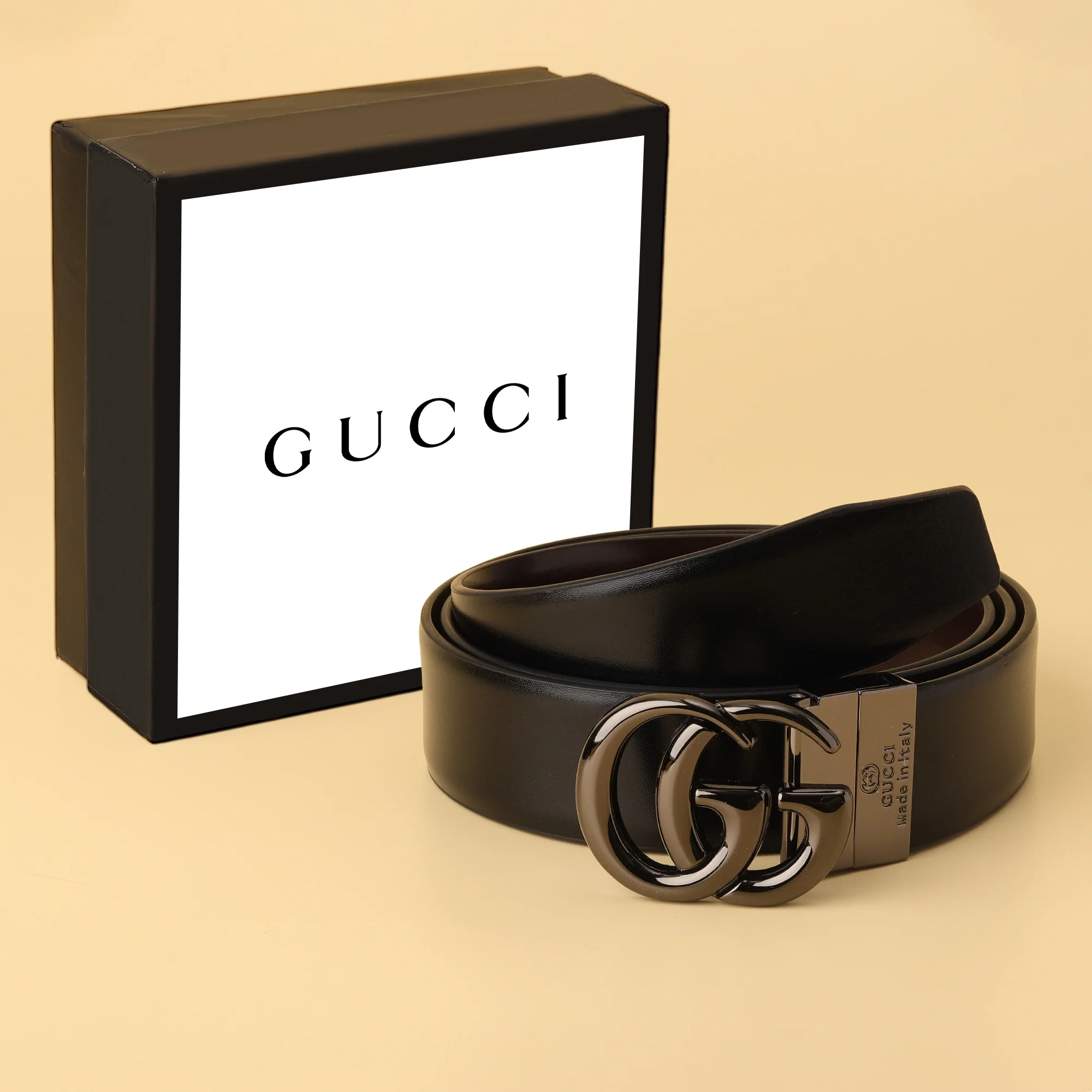 Leather Belt with Iconic GG Buckle - Image 2