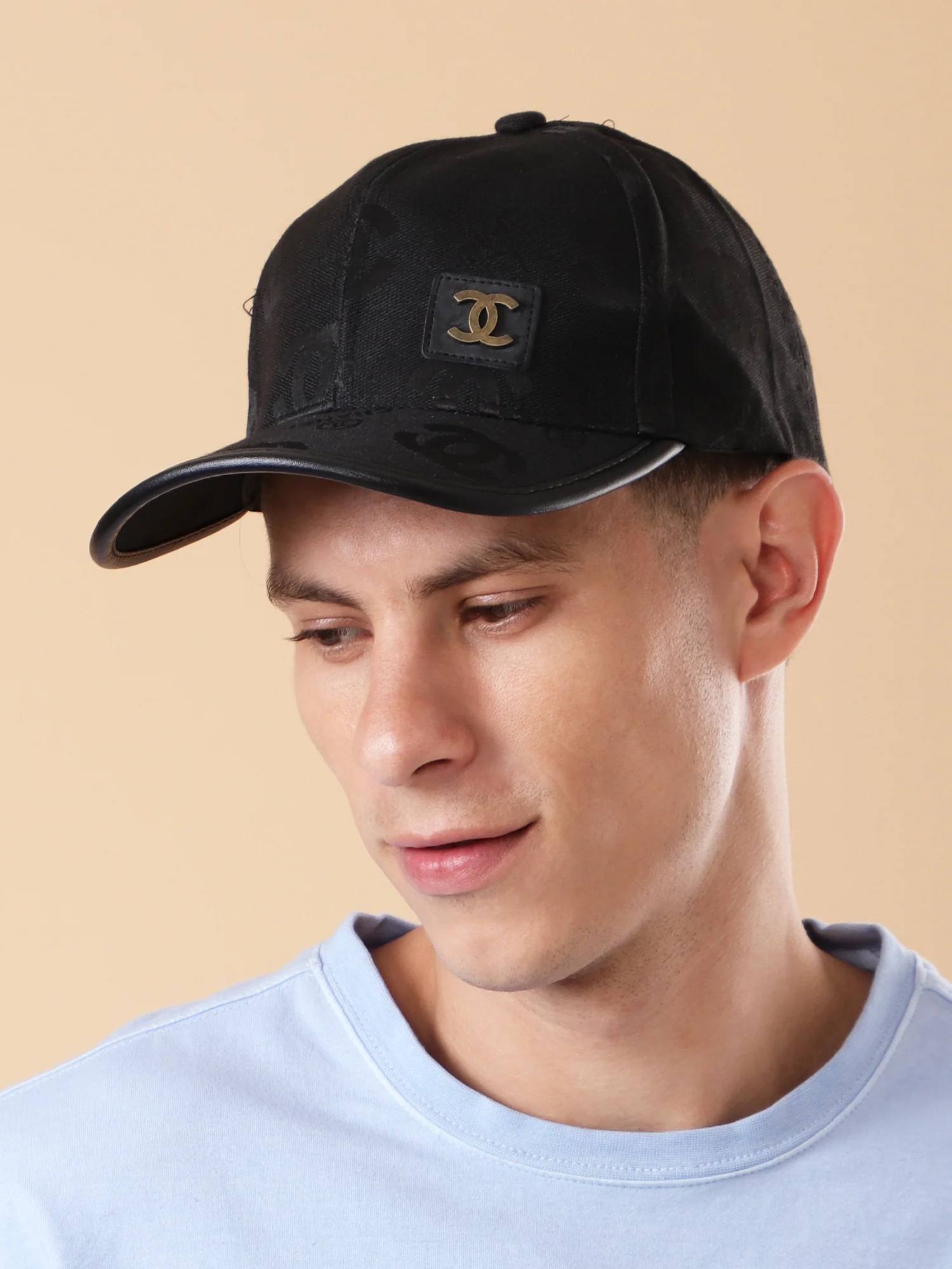Luxury Black Designer Cap with Embossed Monogram - Image 2