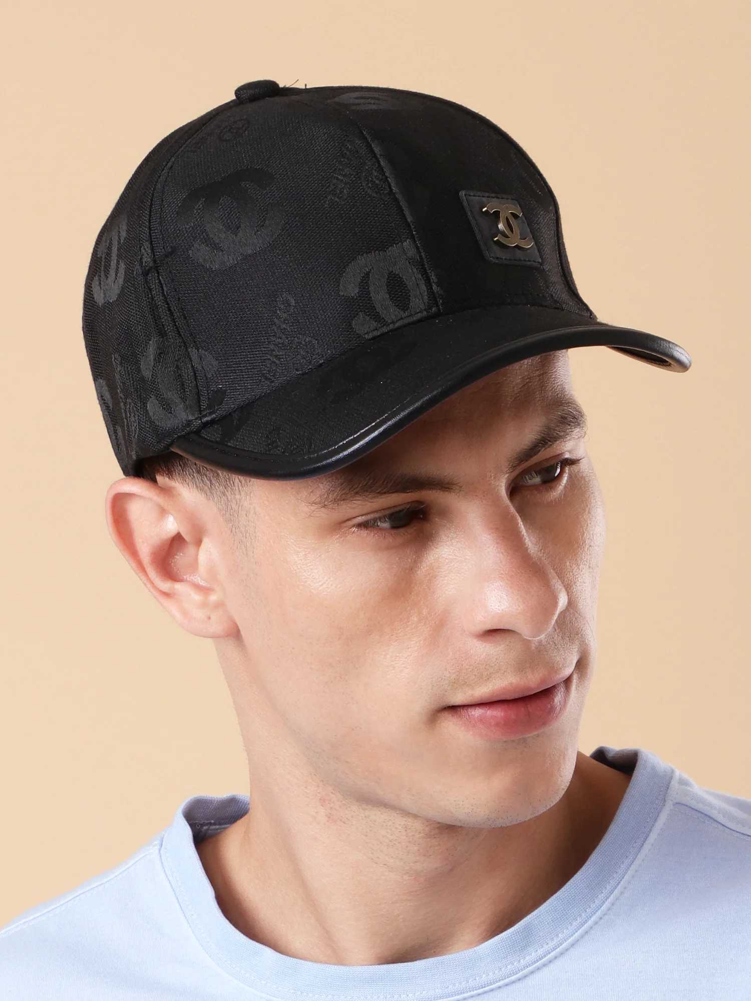 Luxury Black Designer Cap with Embossed Monogram - Image 3