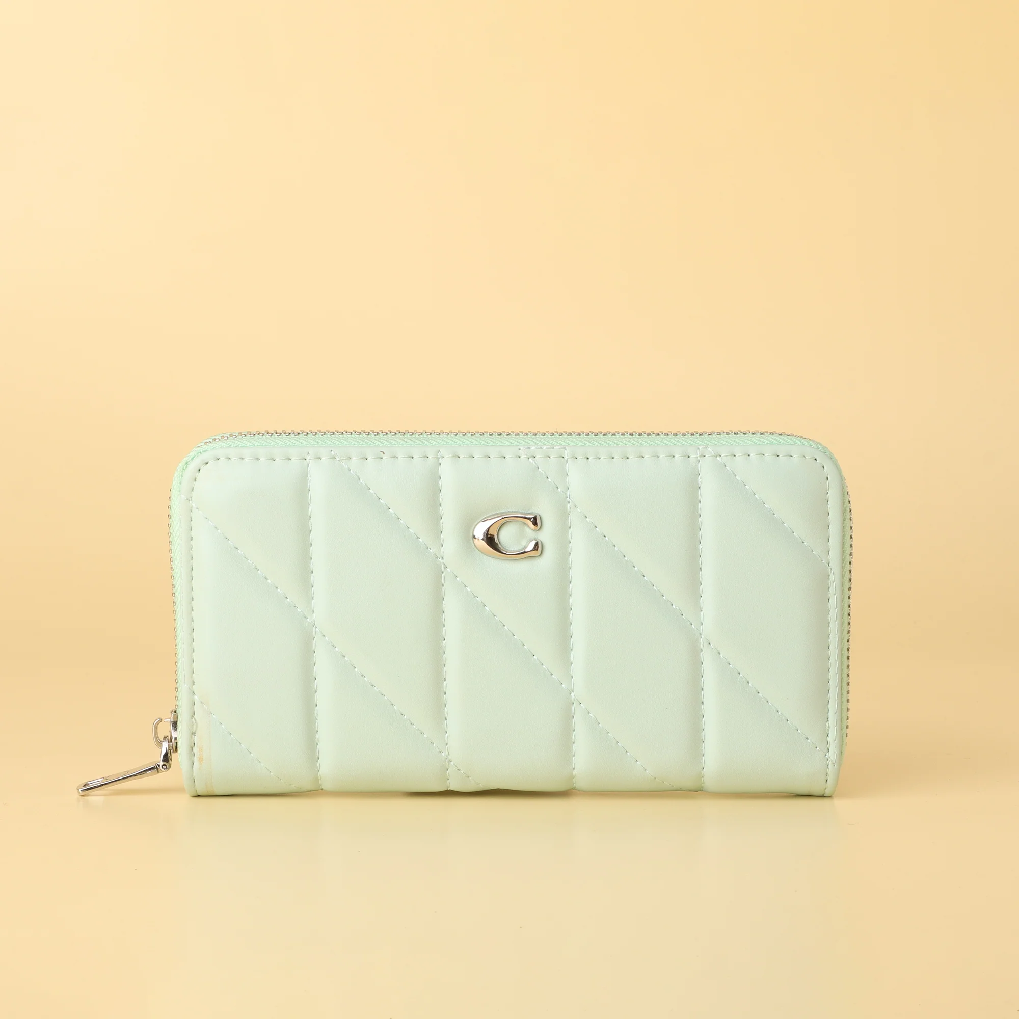 Mint Green Quilted Zip-Around Wallet