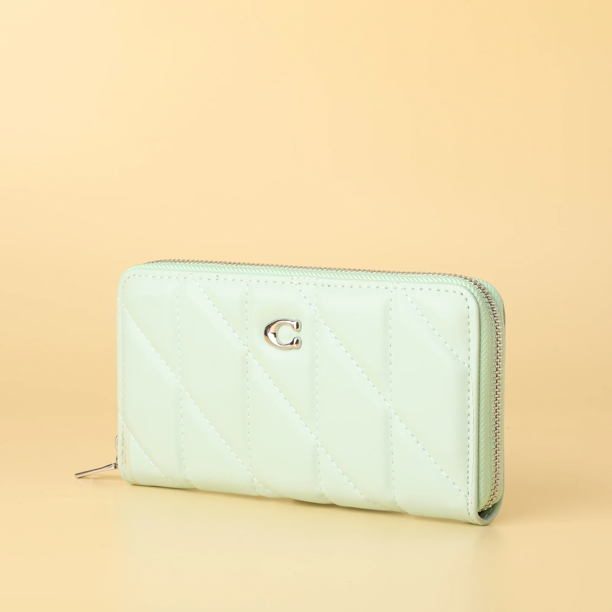 Mint Green Quilted Zip-Around Wallet - Image 3