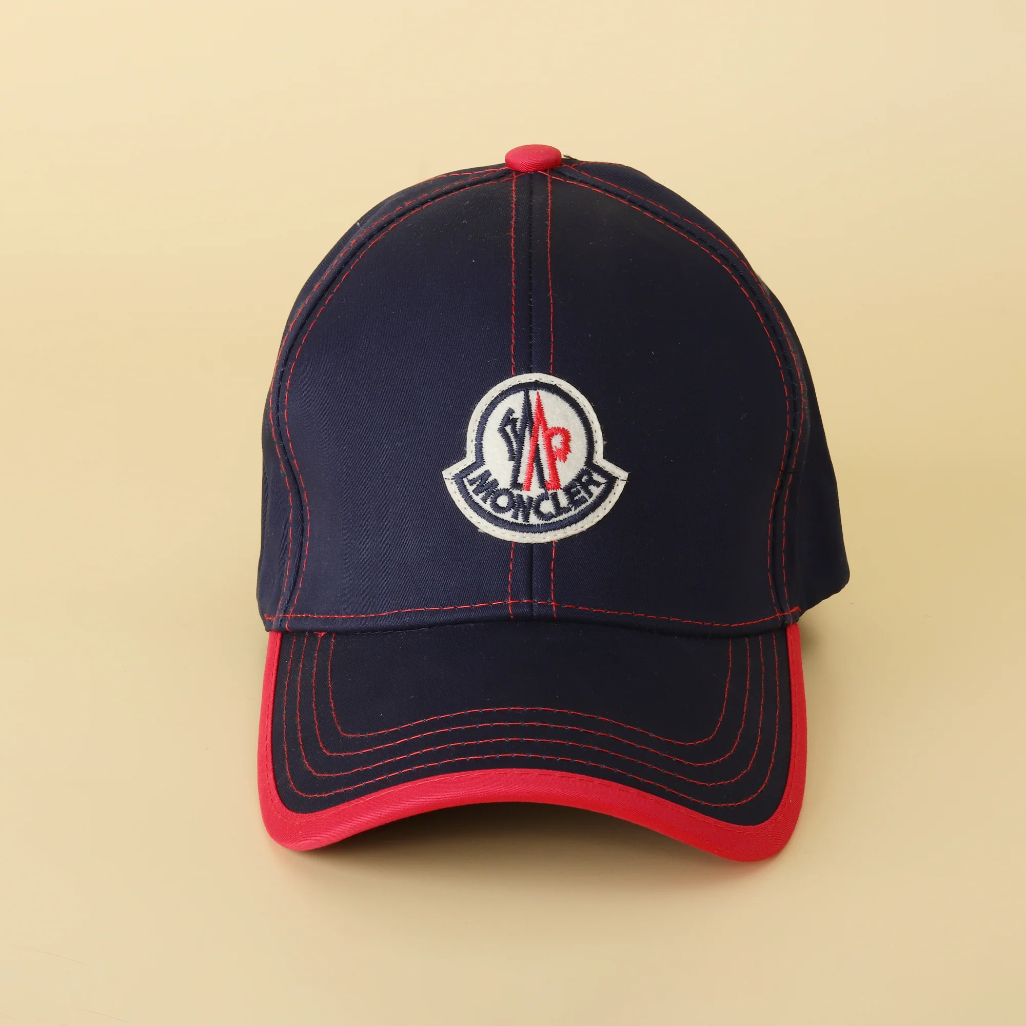Navy Blue & Red Contrast Stitch Baseball Cap
