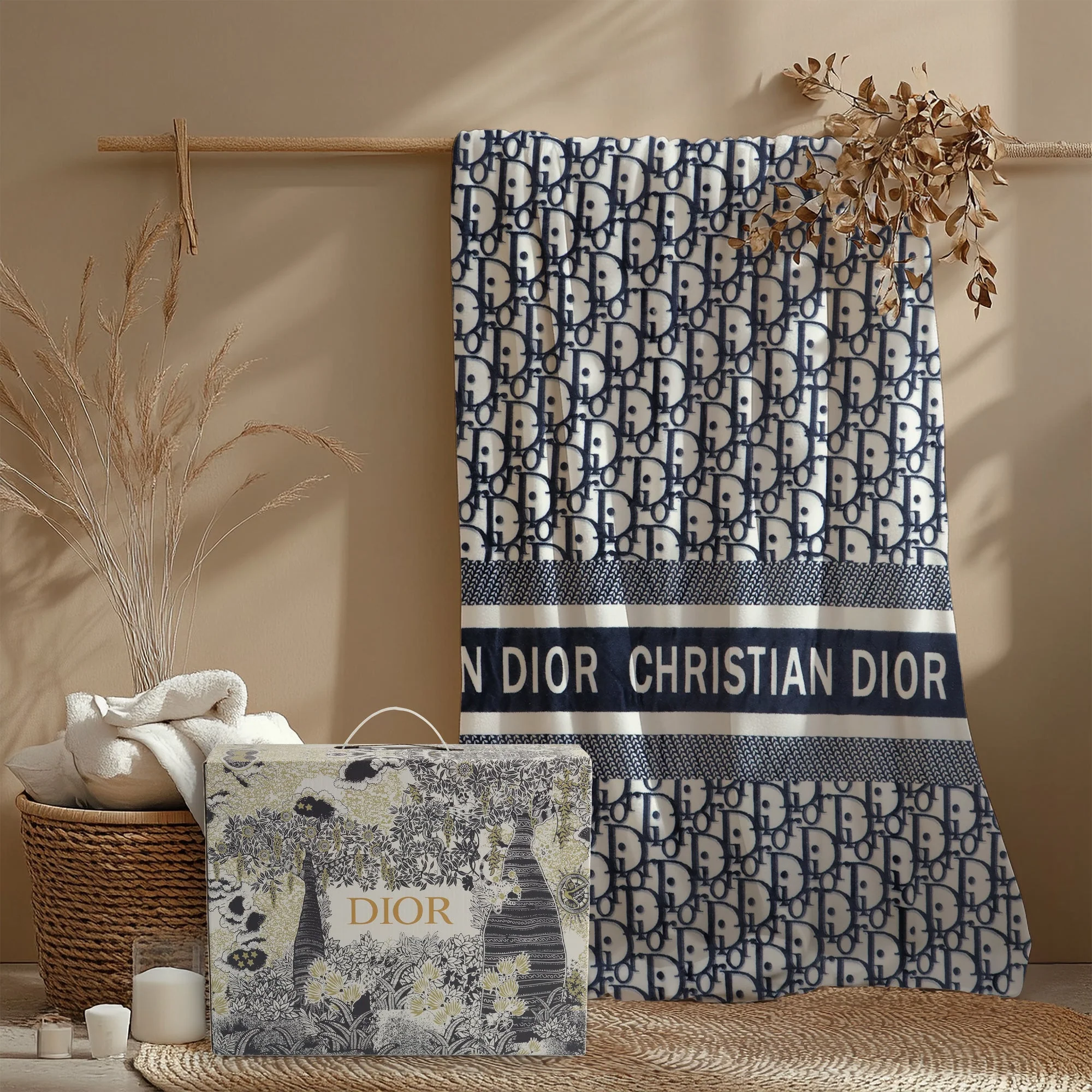 Navy Monogram AC Blanket