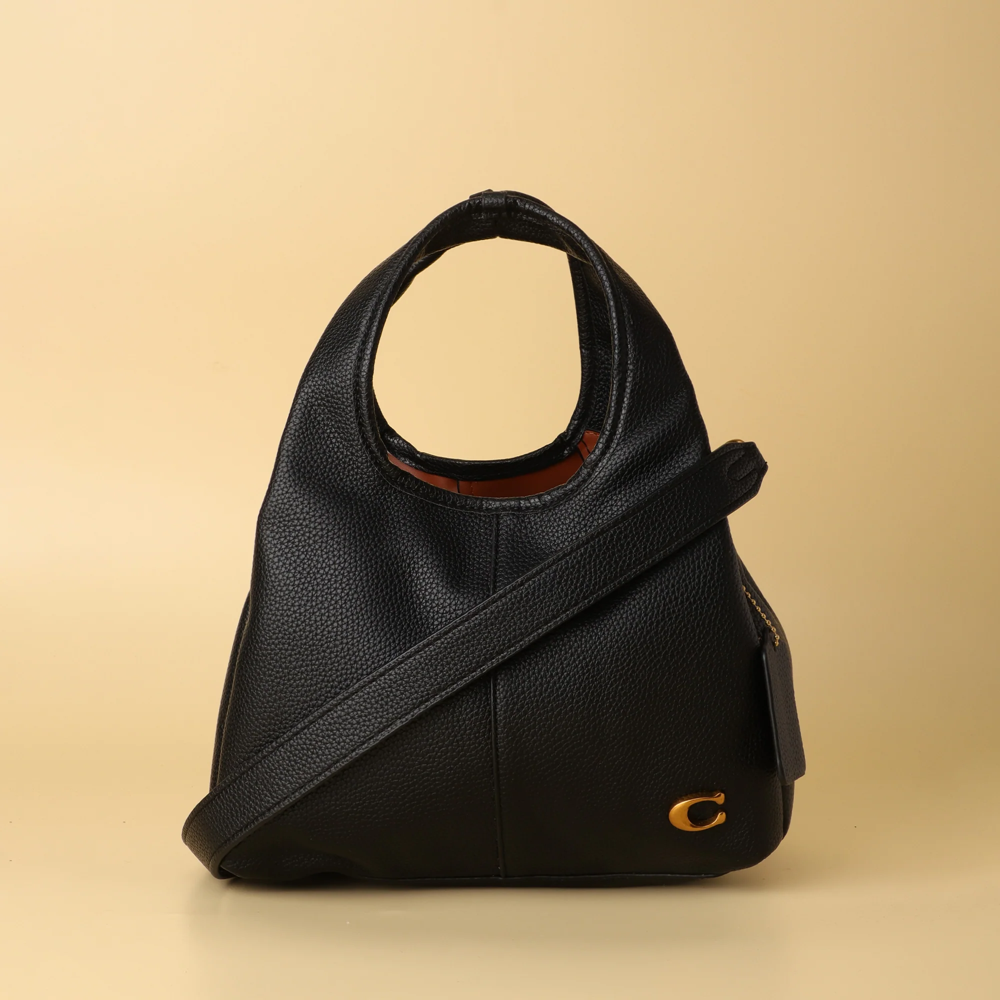 Pebbled Leather Hobo Bag in Black