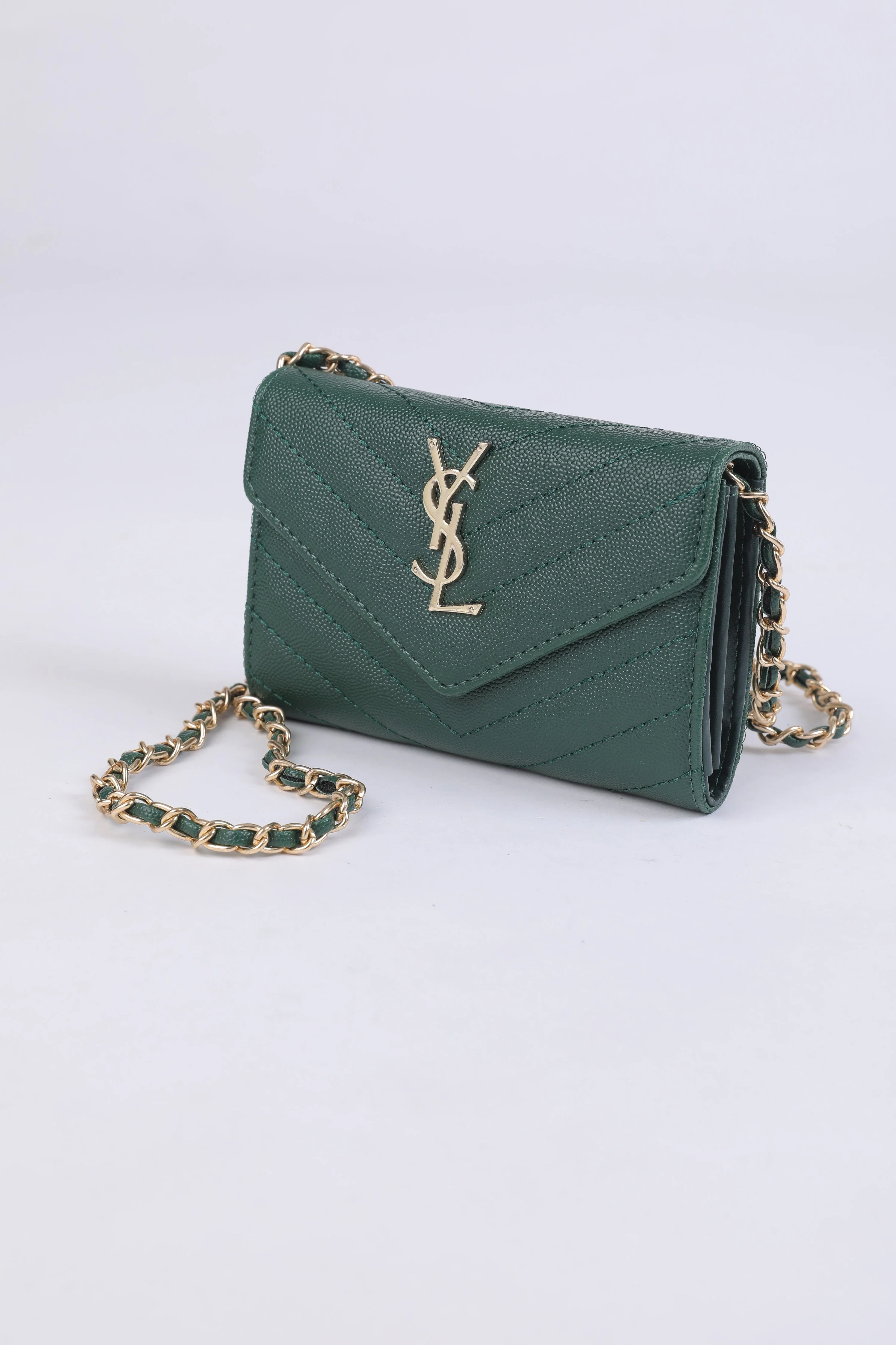 Saint Laurent Monogram Chain Wallet in Deep Green