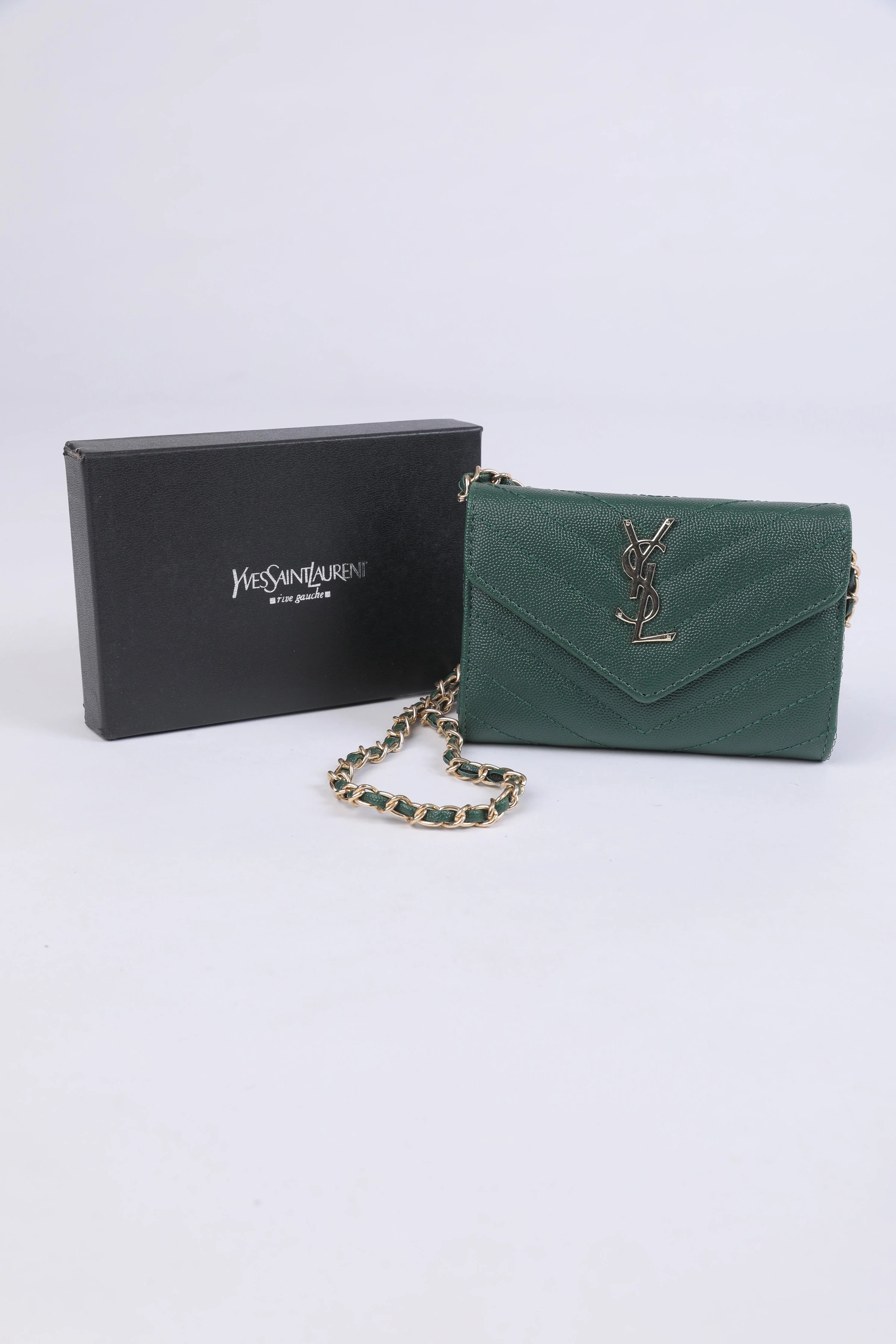 Saint Laurent Monogram Chain Wallet in Deep Green - Image 2