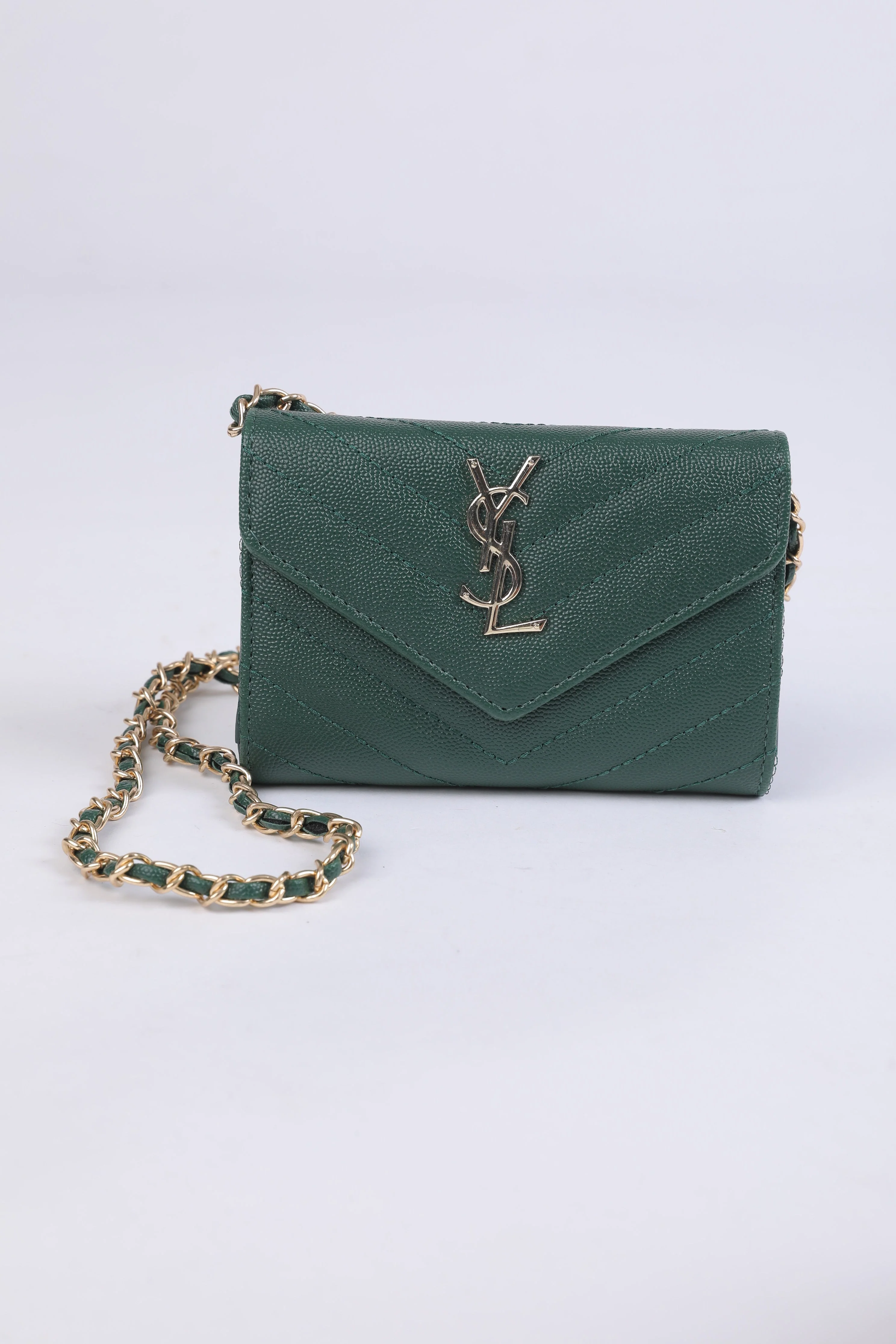 Saint Laurent Monogram Chain Wallet in Deep Green - Image 4