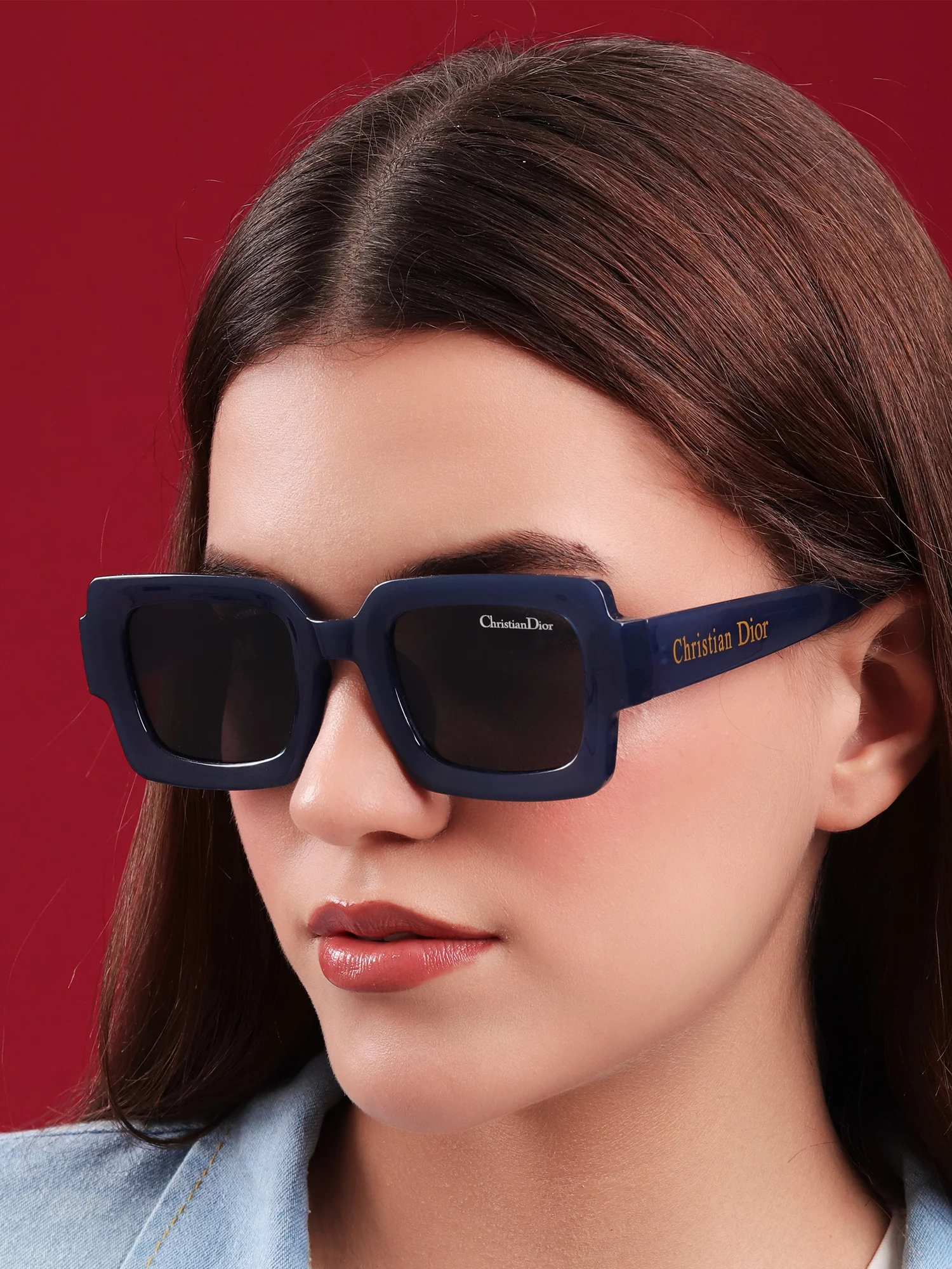 Square Blue Acetate Sunglasses - Image 3
