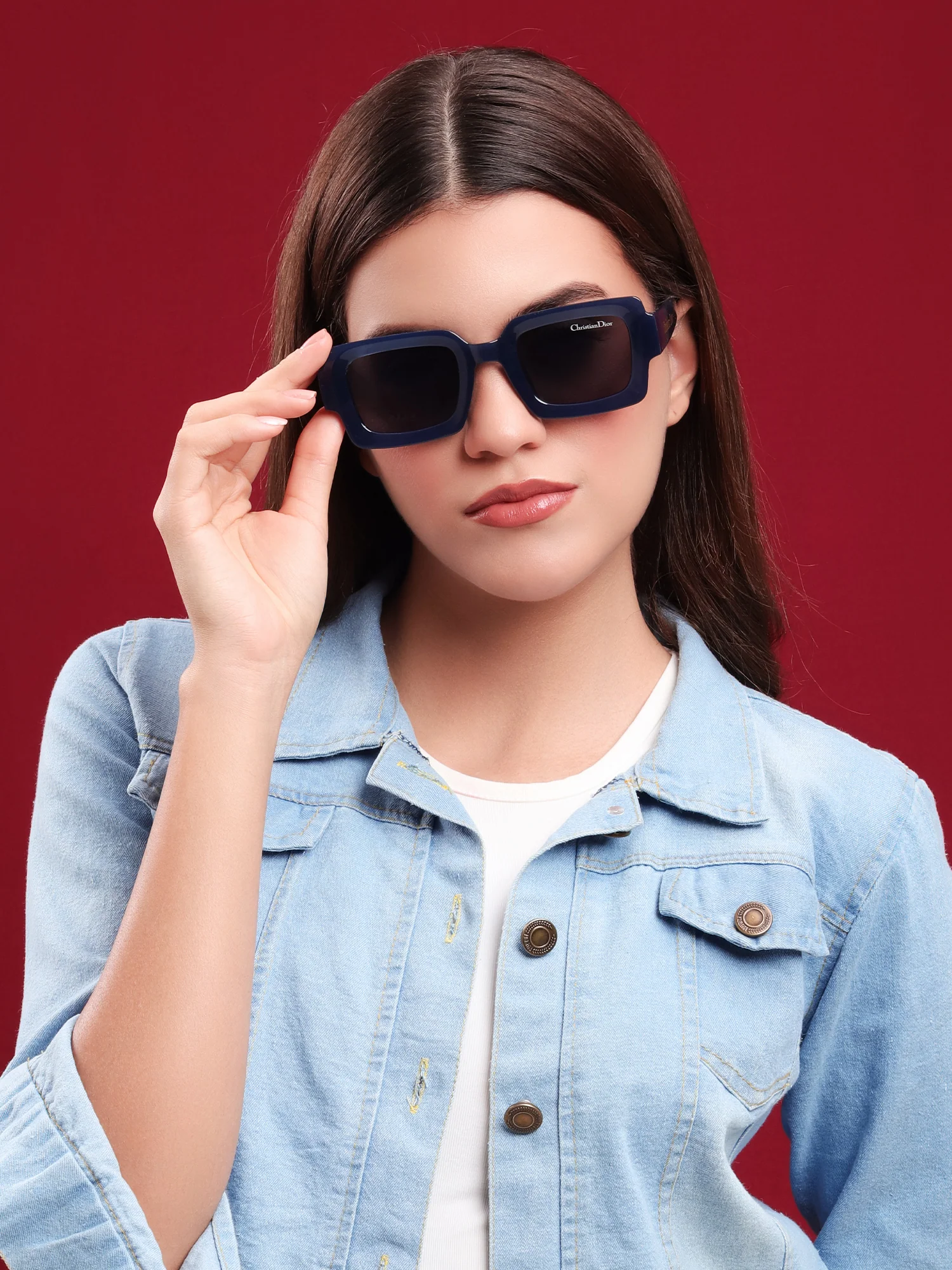 Square Blue Acetate Sunglasses - Image 5