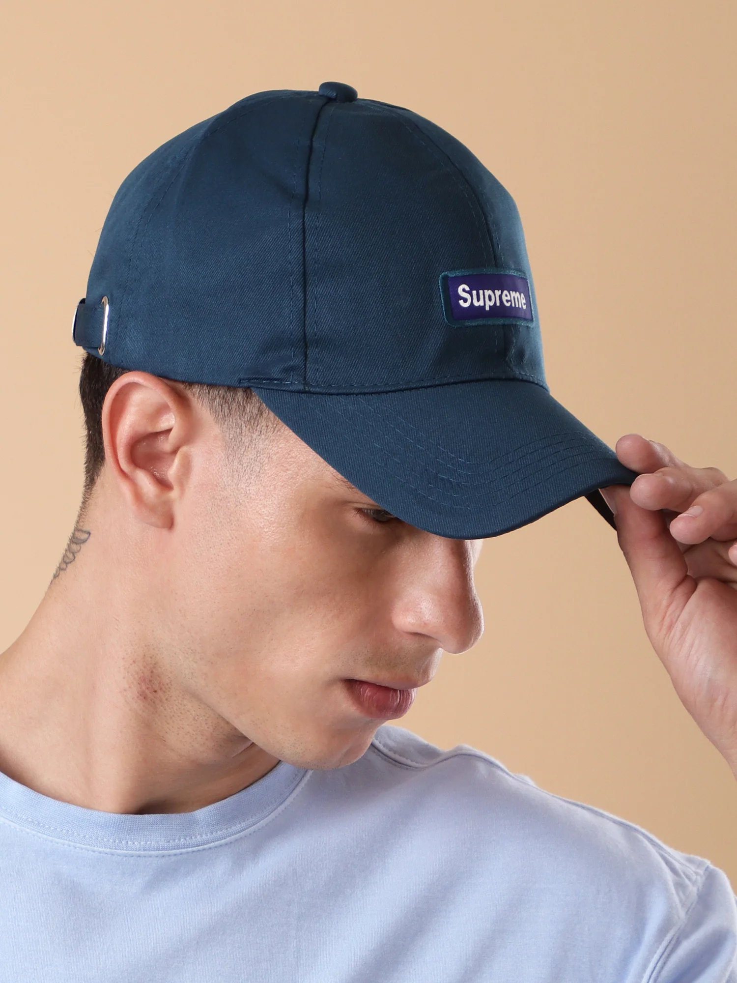 Supreme Classic Navy Blue Cap – Streetwear Essential - Image 3