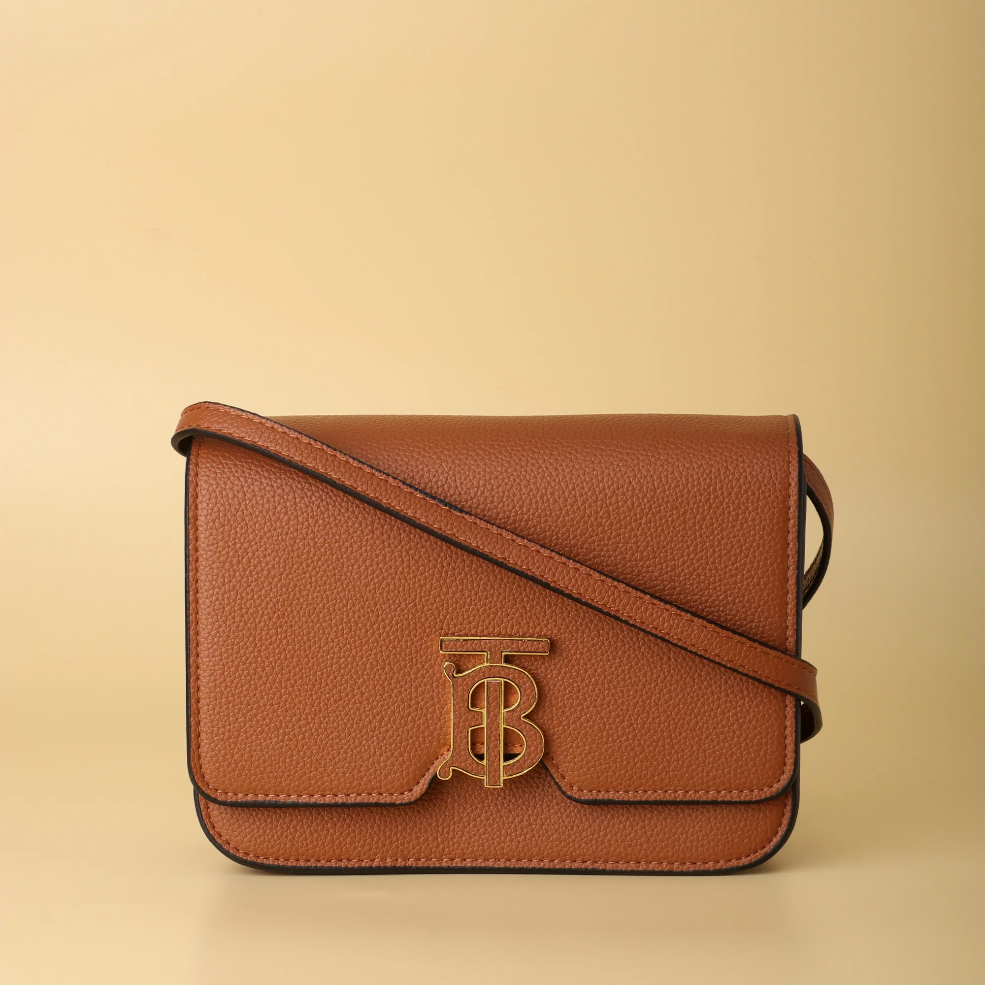 TB Leather Crossbody Bag in Tan
