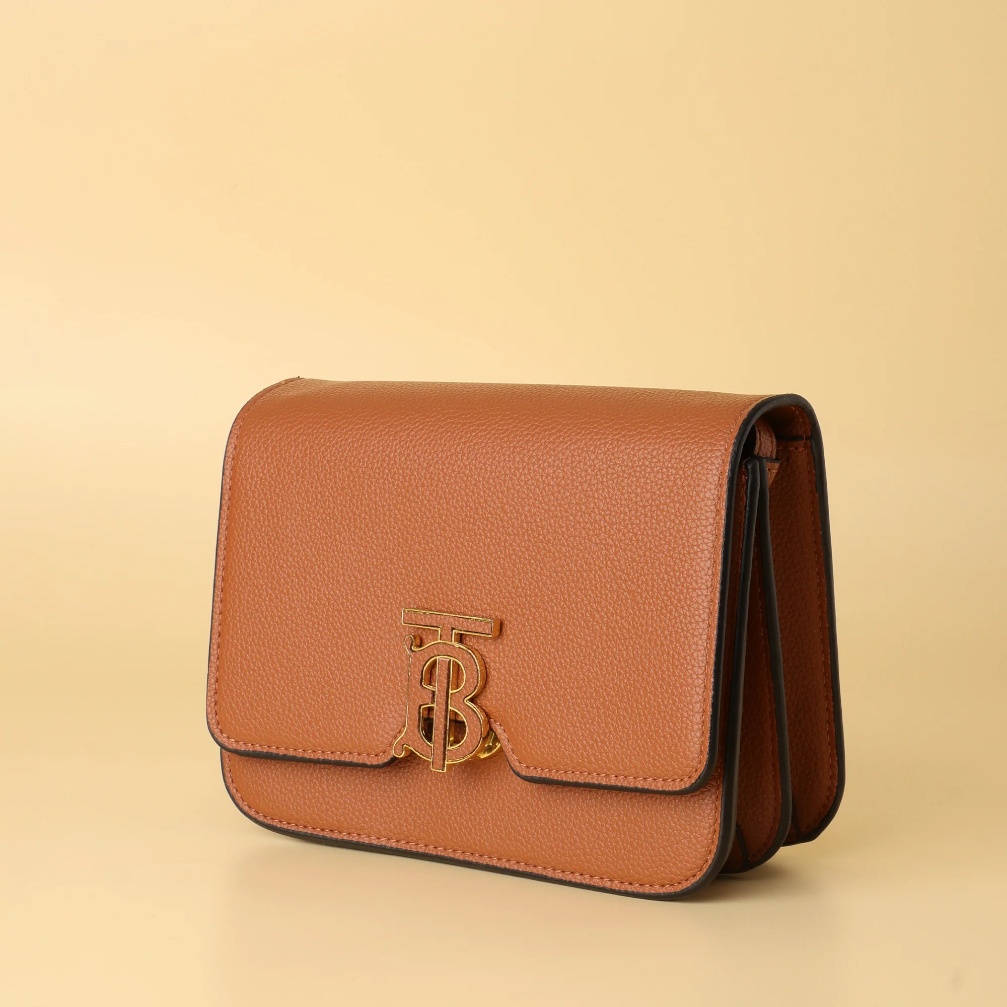 TB Leather Crossbody Bag in Tan - Image 3
