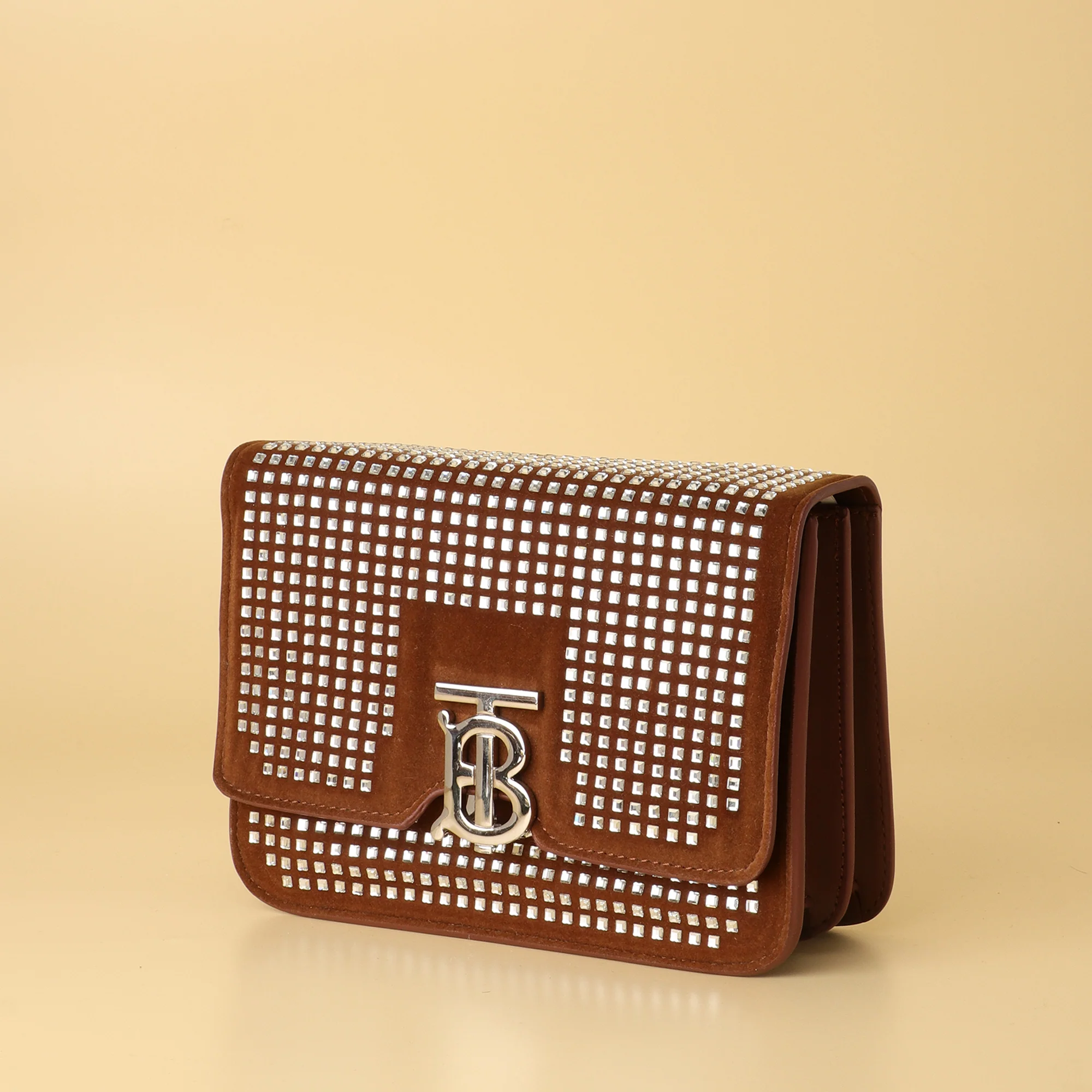 TB Monogram Studded Suede Chain Bag in Chestnut Brown - Image 3