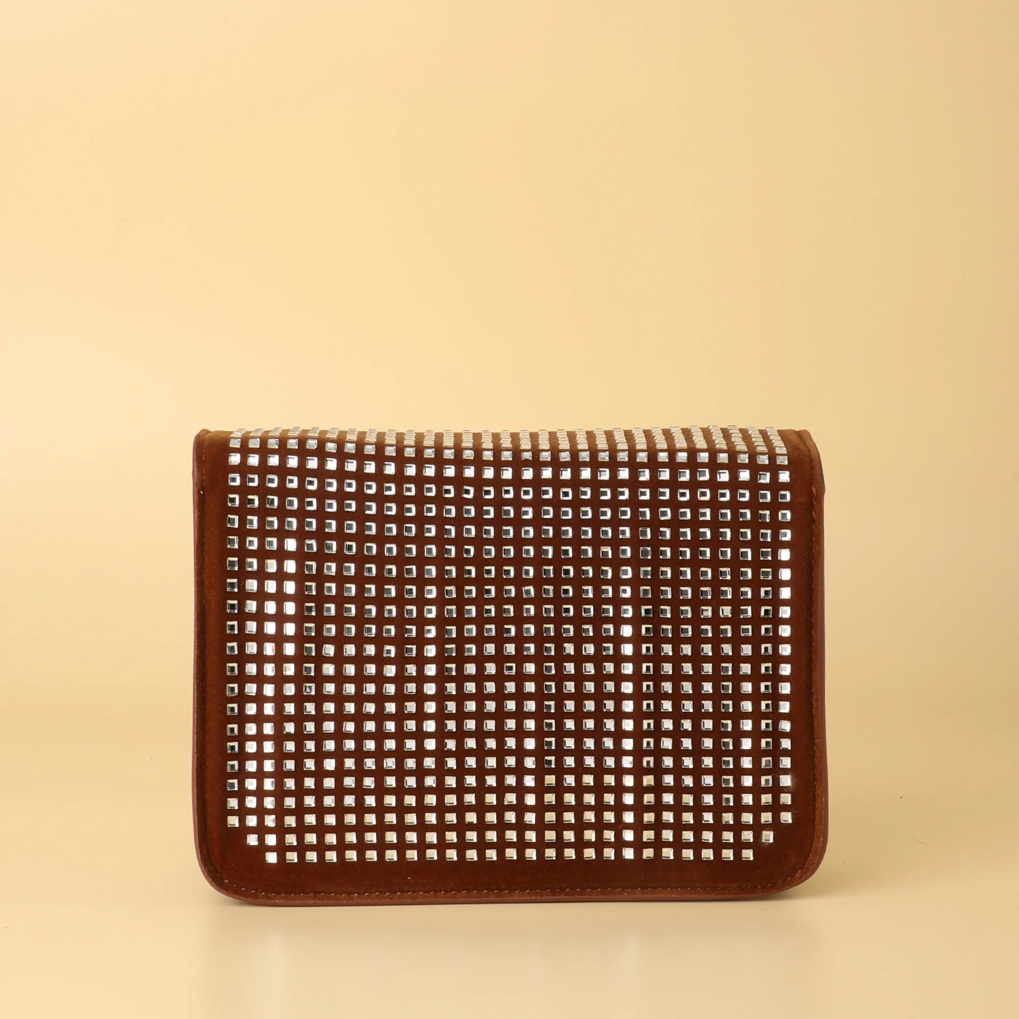 TB Monogram Studded Suede Chain Bag in Chestnut Brown - Image 4