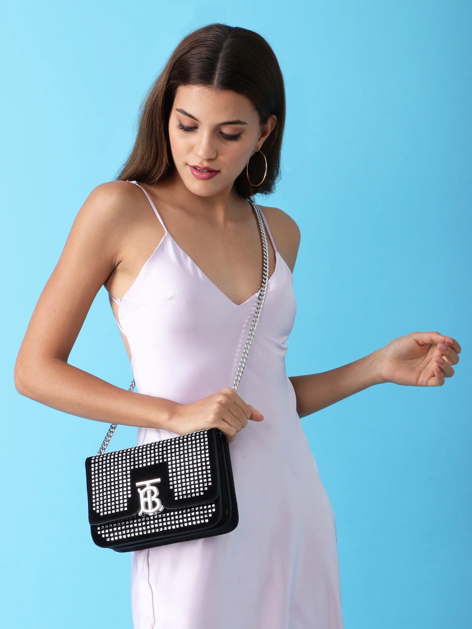 TB Monogram Studded Velvet Shoulder Bag - Image 5