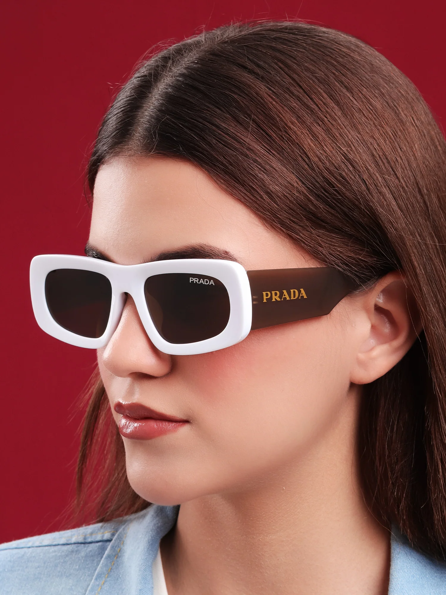 White Frame Rectangle Sunglasses - Image 3
