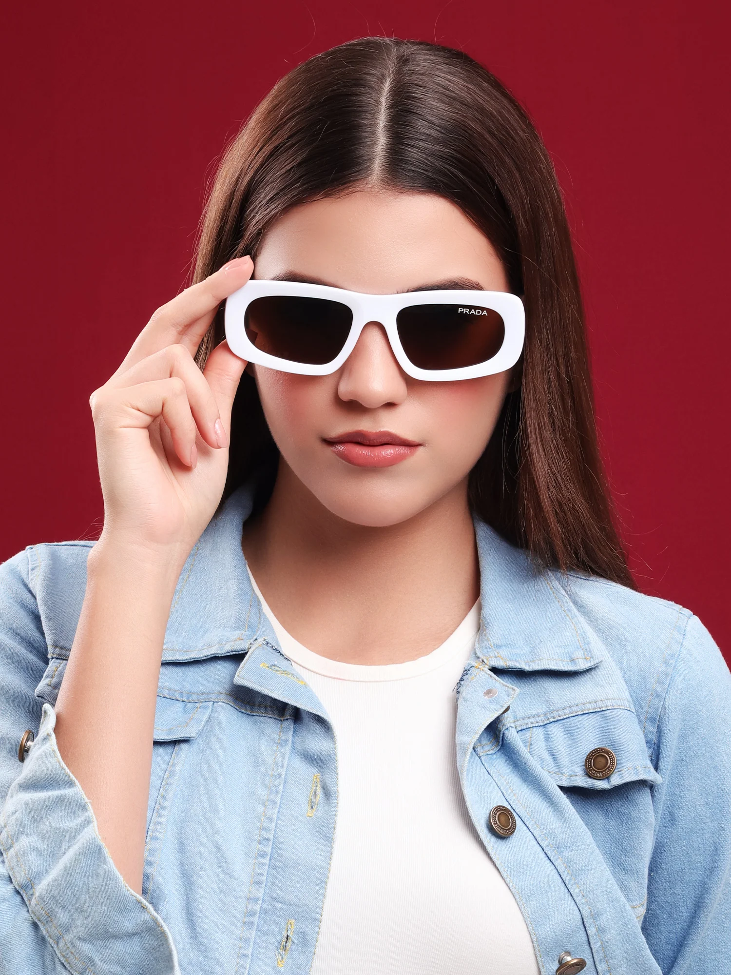 White Frame Rectangle Sunglasses - Image 4
